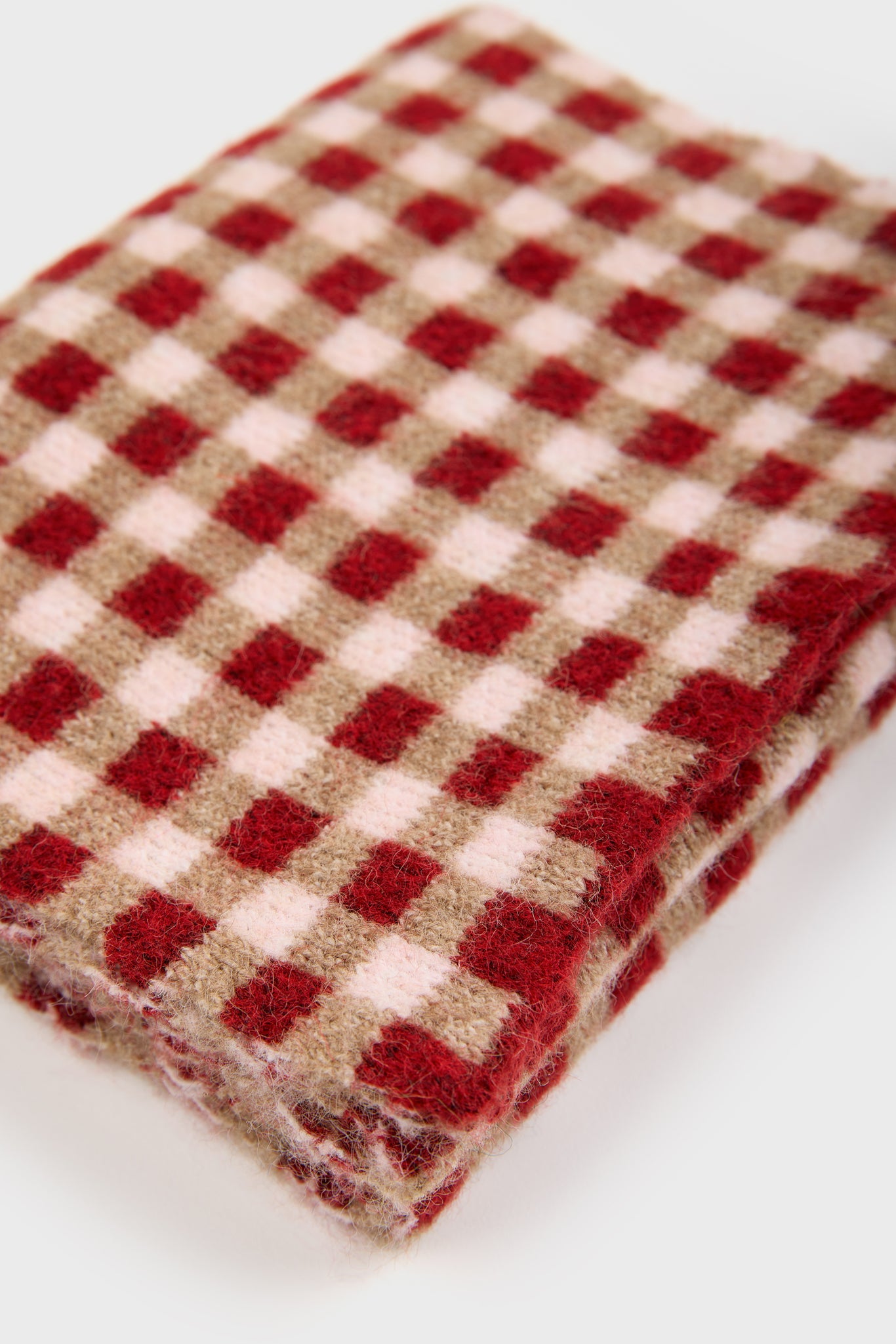 Red pink and beige gingham scarf_3