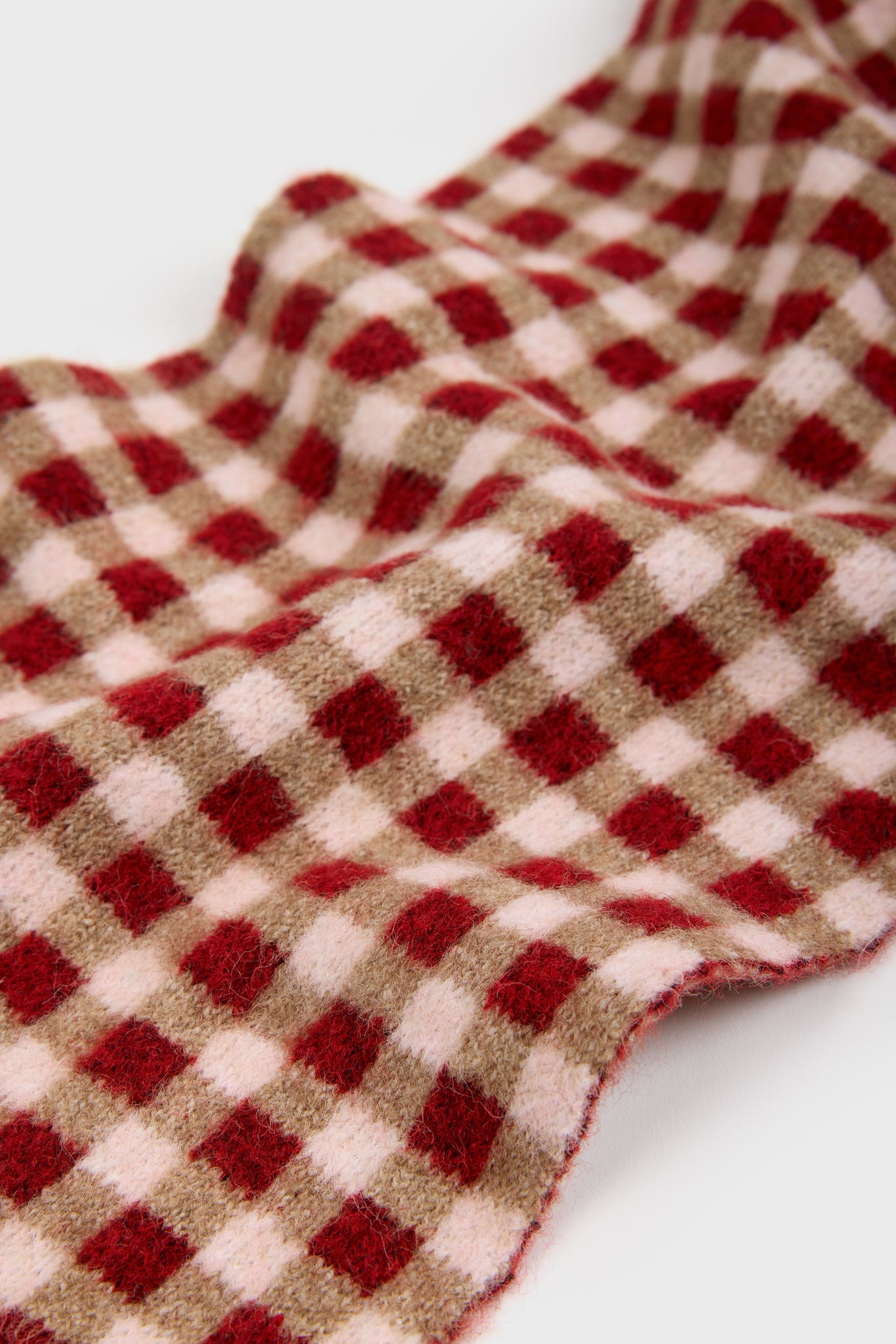 Red pink and beige gingham scarf_2