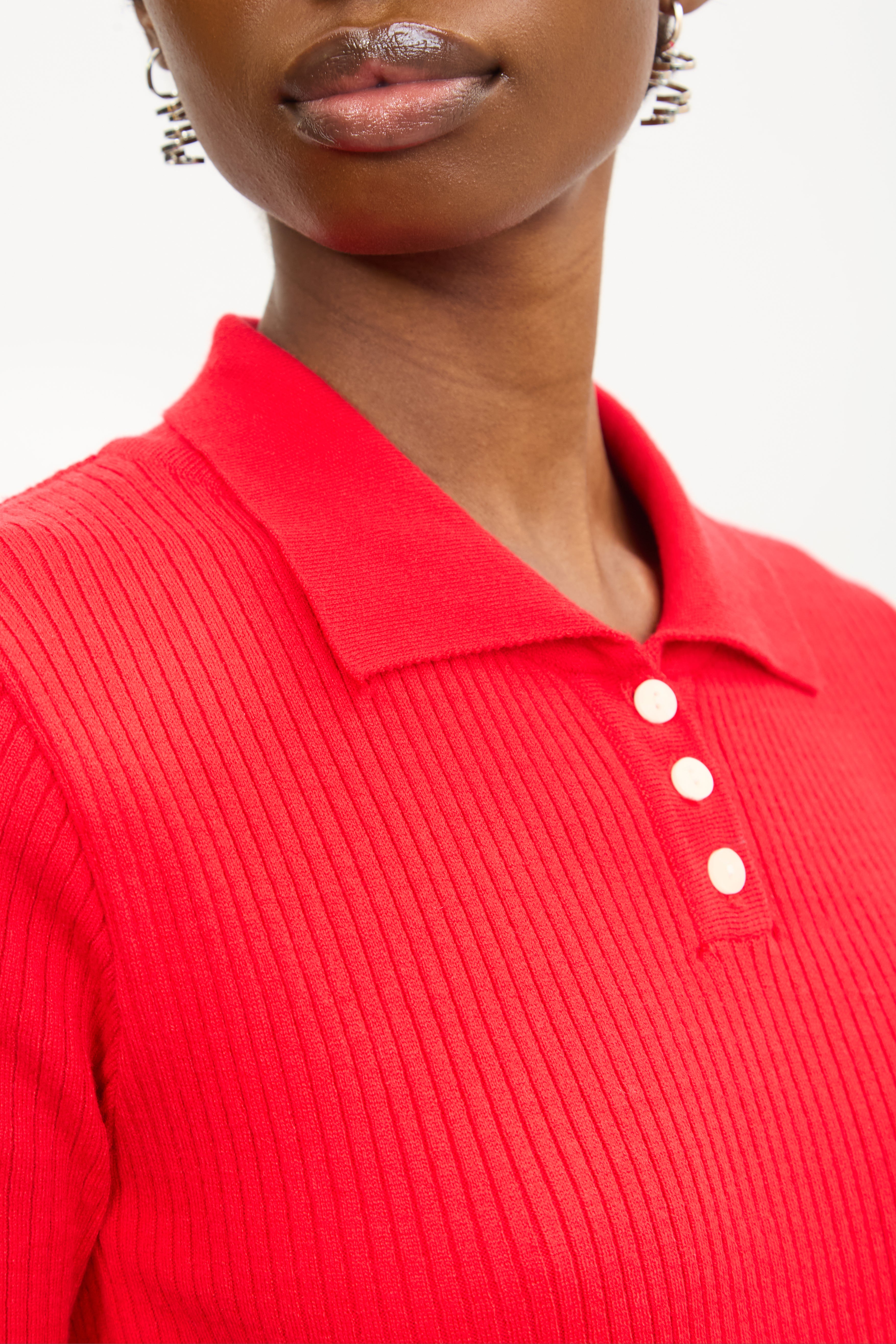 Red ribbed knit short sleeved polo_3