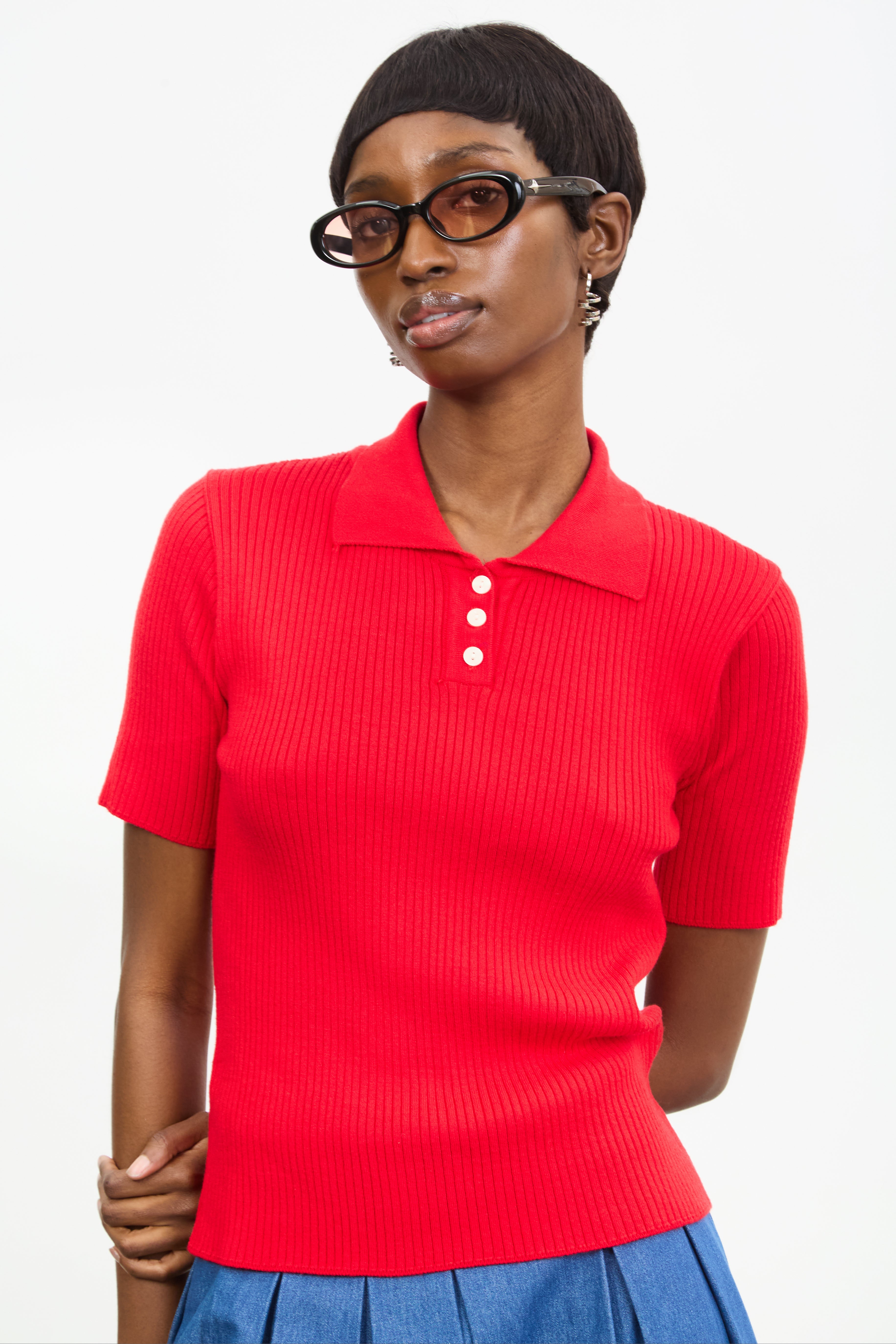 Red ribbed knit short sleeved polo_1