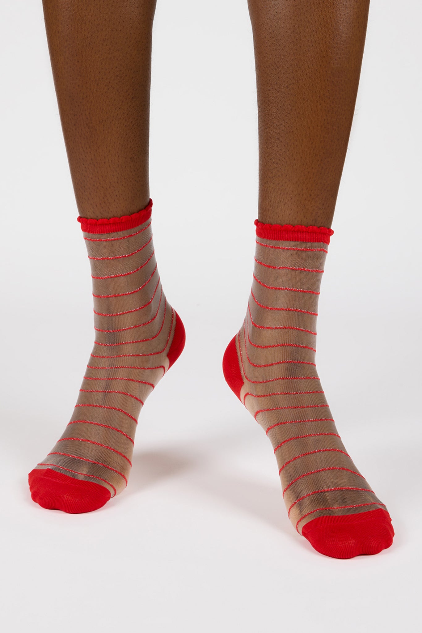 Red sheer horizontal stripe socks_2