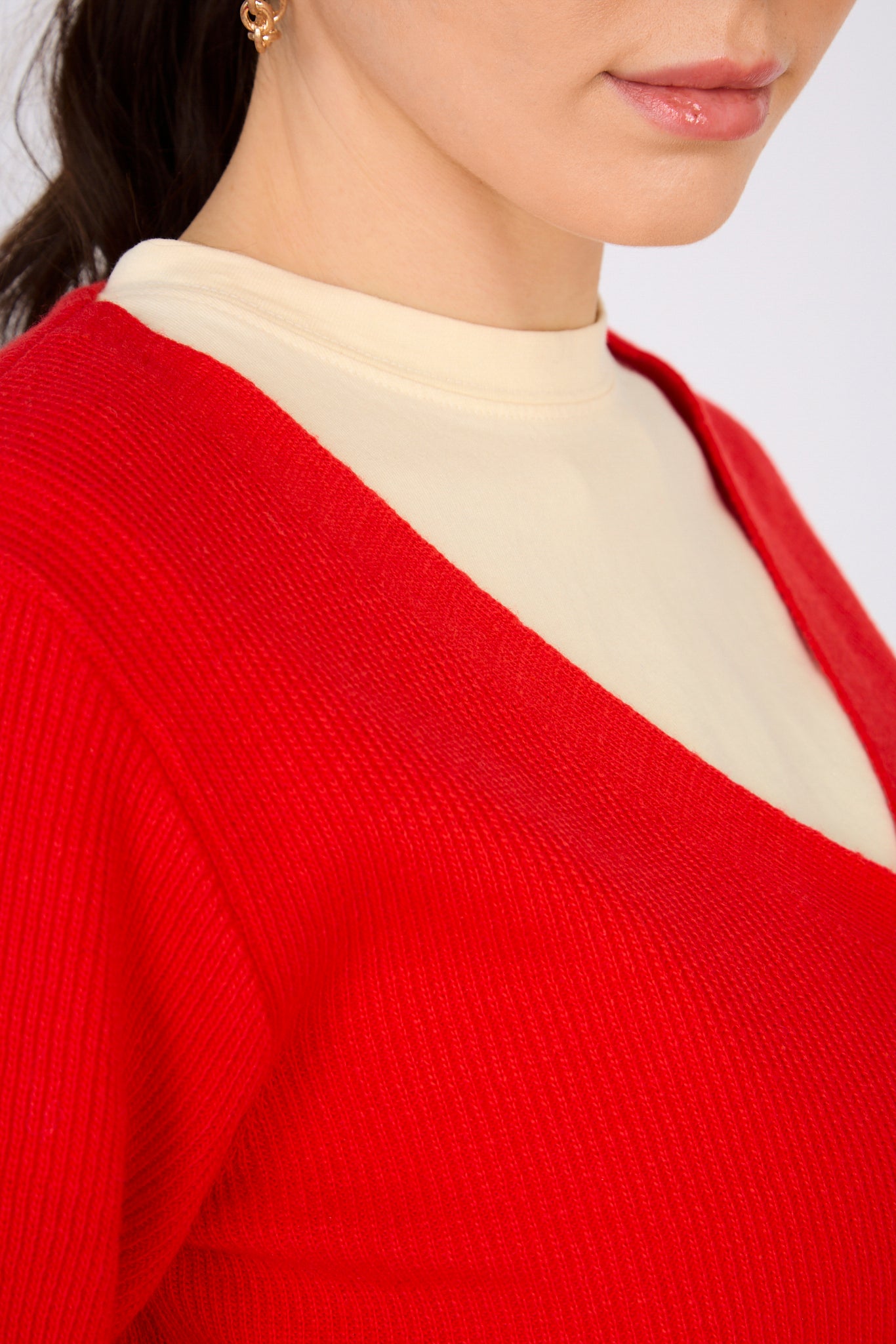 Red short cotton blend cardigan_3