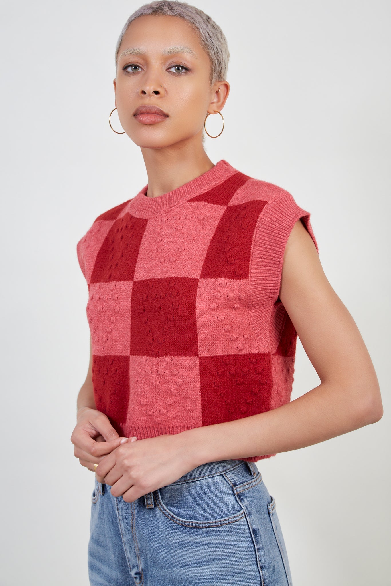 Red and pink checked heart vest_4