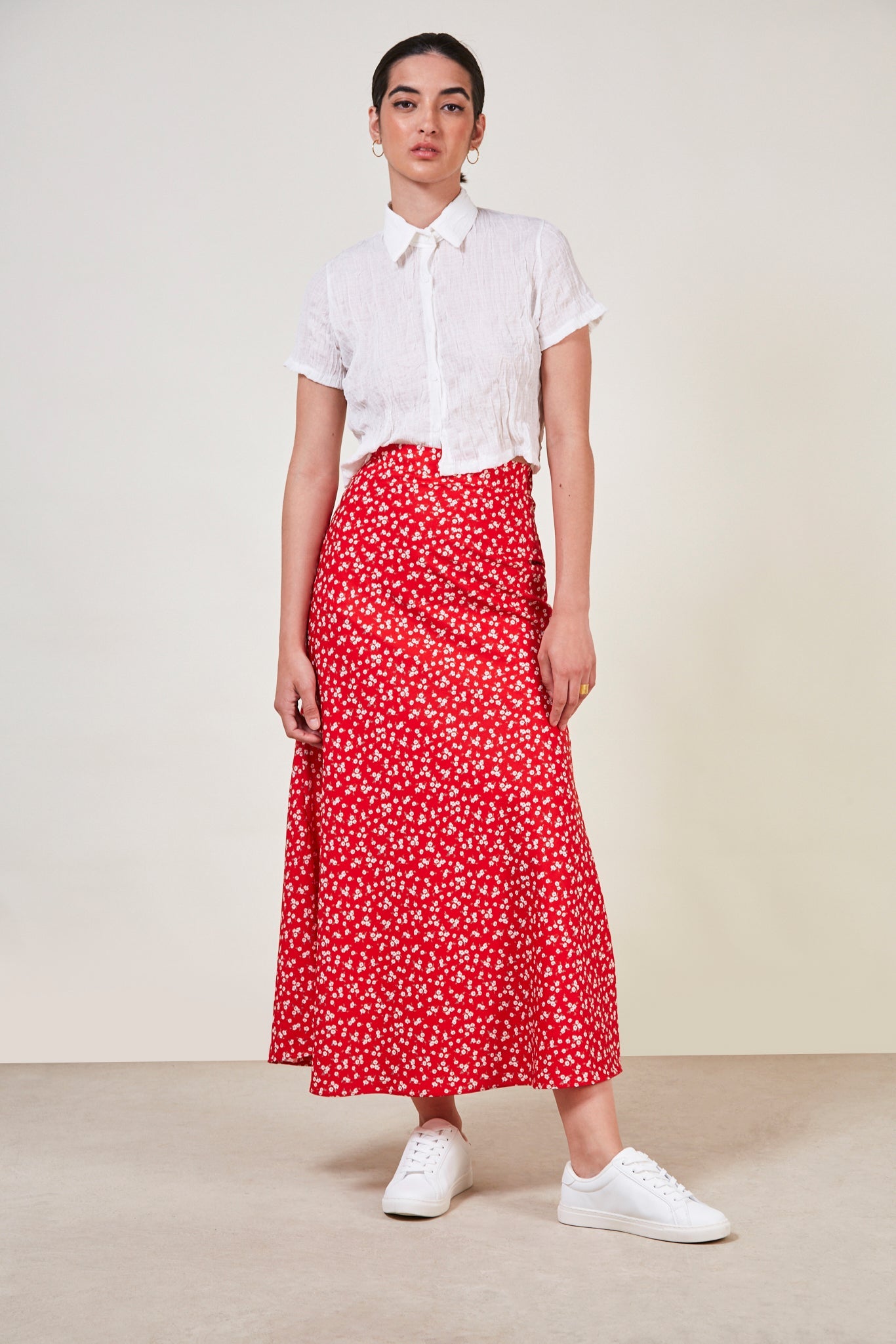 Red floral print maxi skirt_3