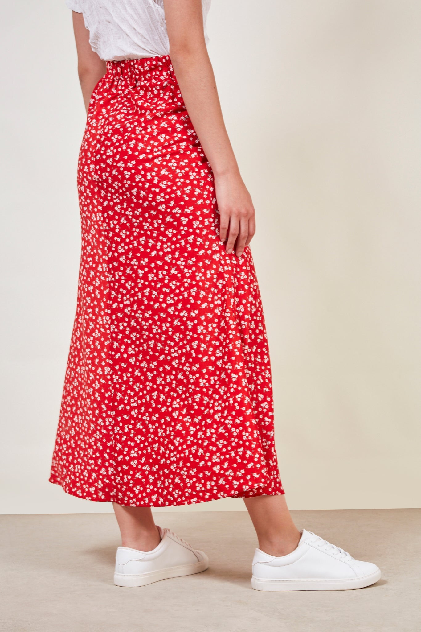 Red floral print maxi skirt_4