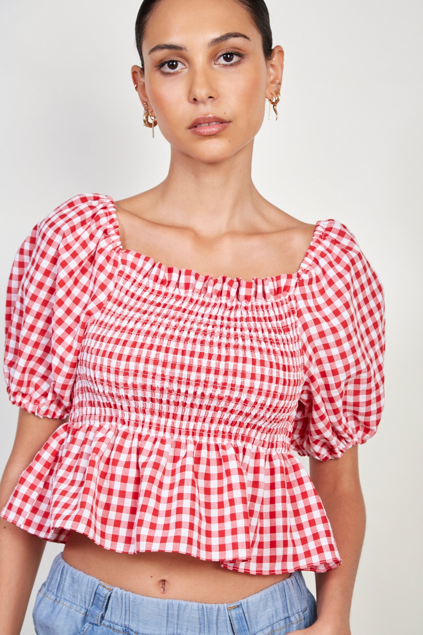 Red gingham ruched top_4
