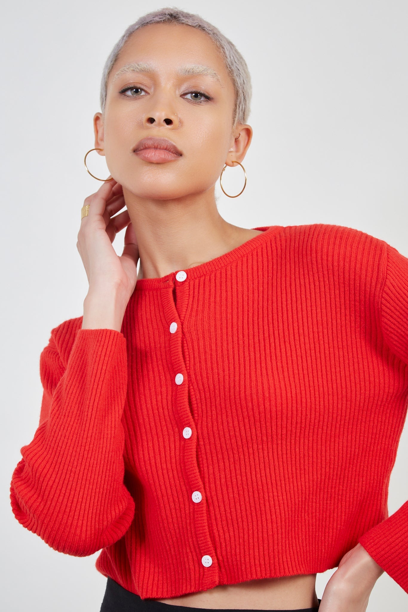 Red ribbed wool blend cardigan_1