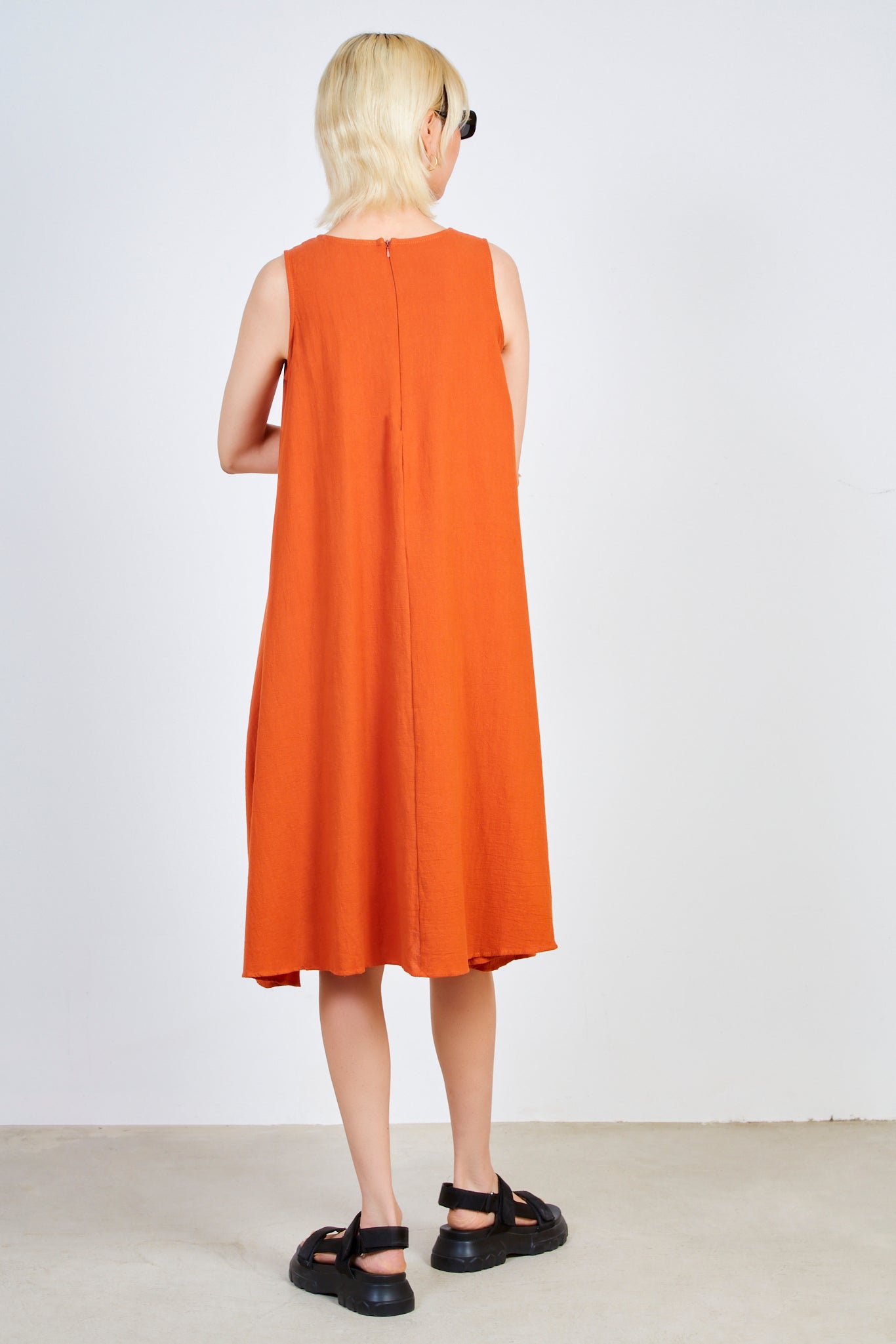 Rust orange linen blend tank midi dress_2