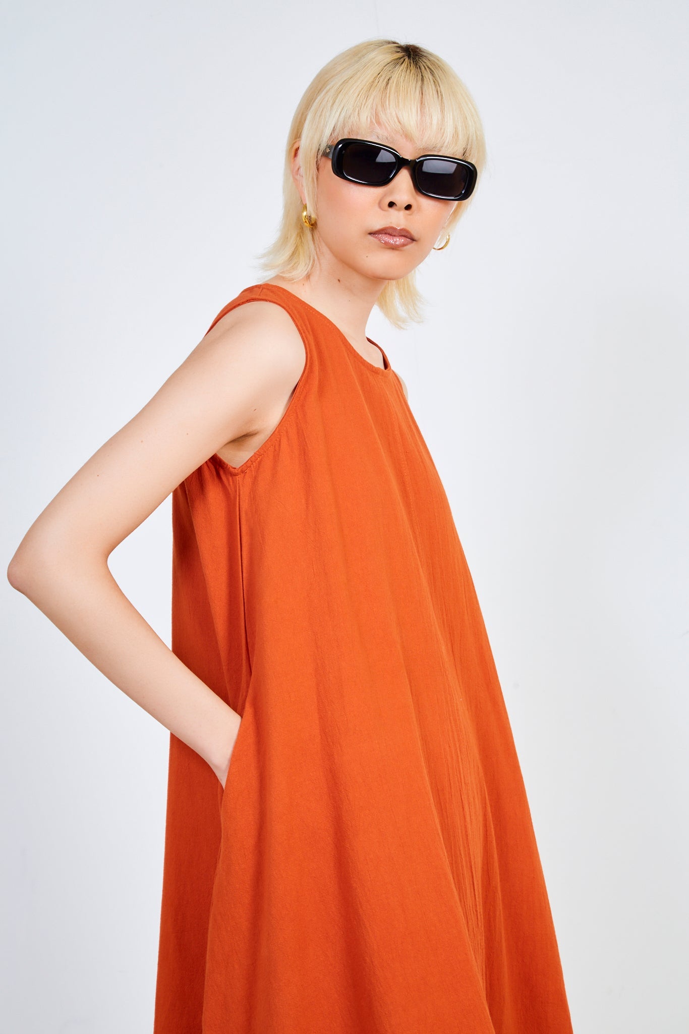 Rust orange linen blend tank midi dress_3