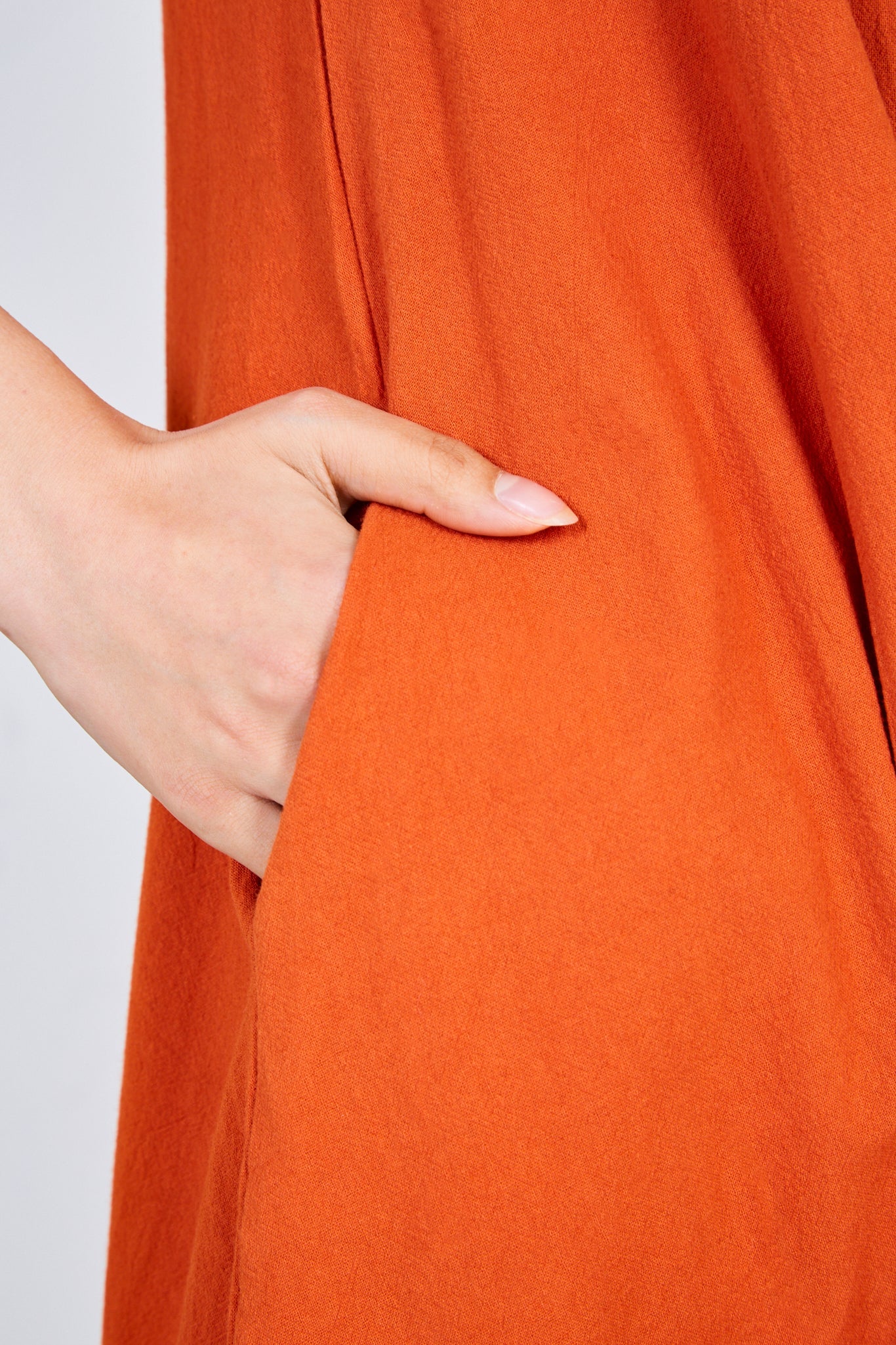 Rust orange linen blend tank midi dress_4