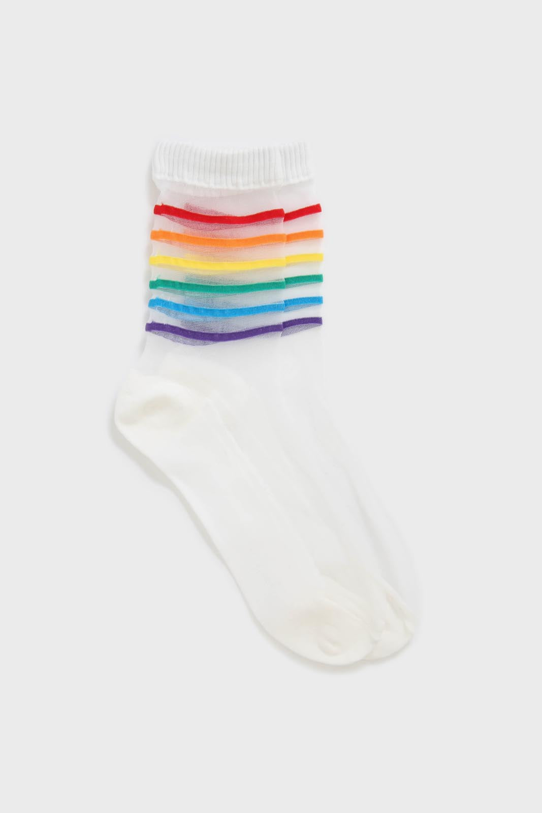 White rainbow ankle striped sheer socks_1