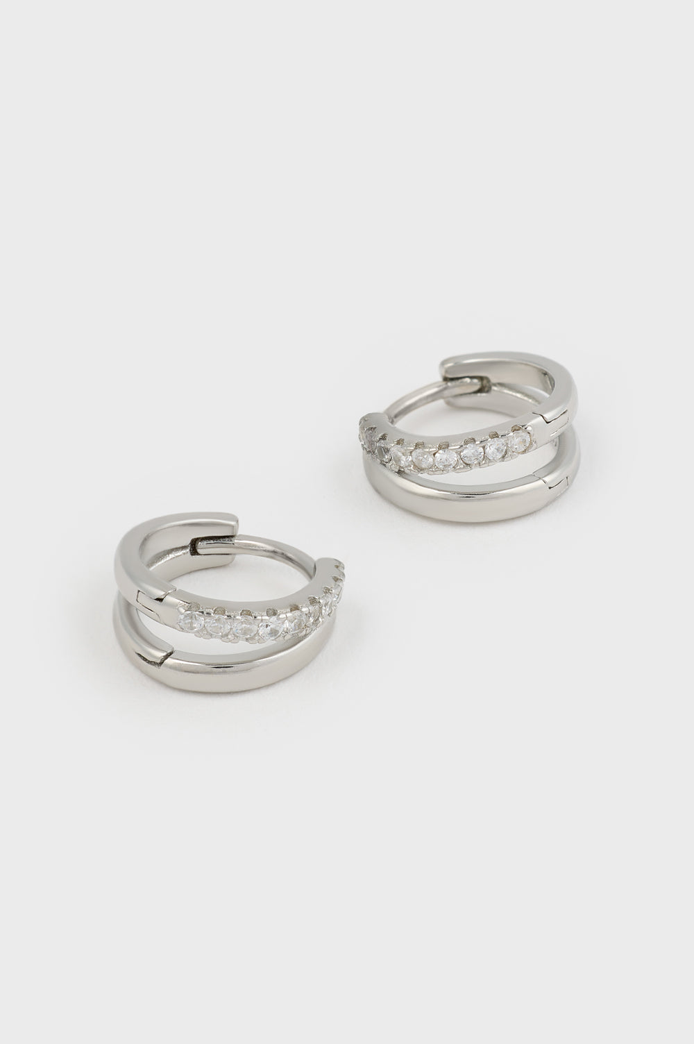 Silver diamante double loop huggie earrings_1