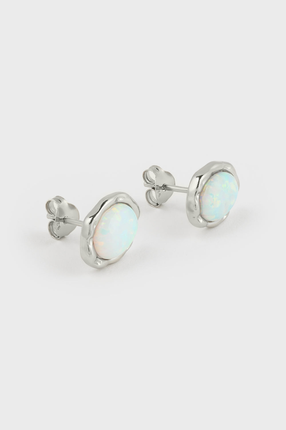 Silver irregular oval opal earrings_2