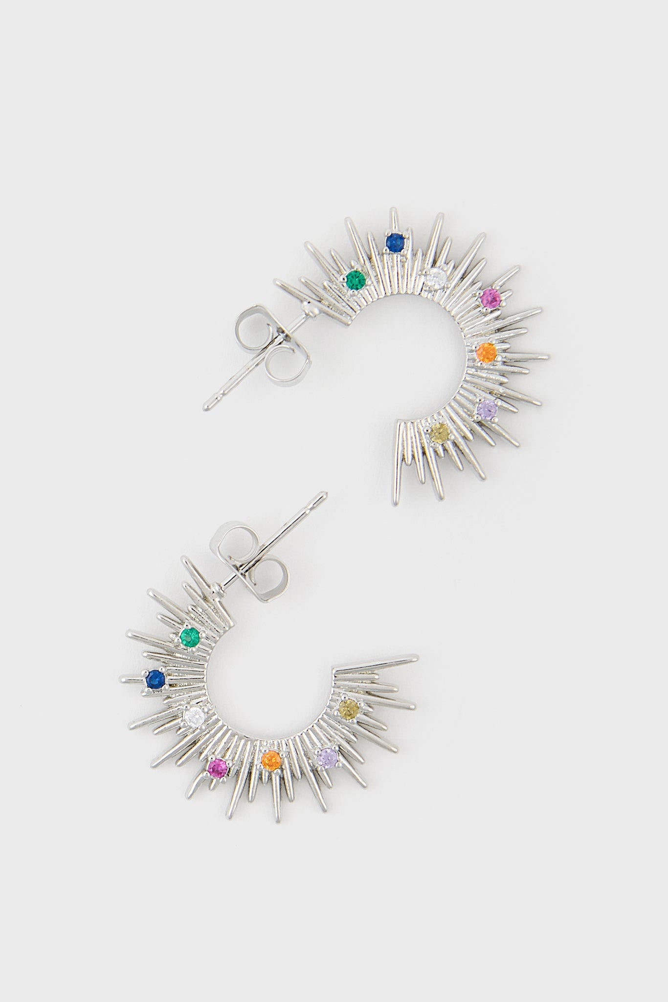Silver rainbow diamante sun burst hoop earrings_1