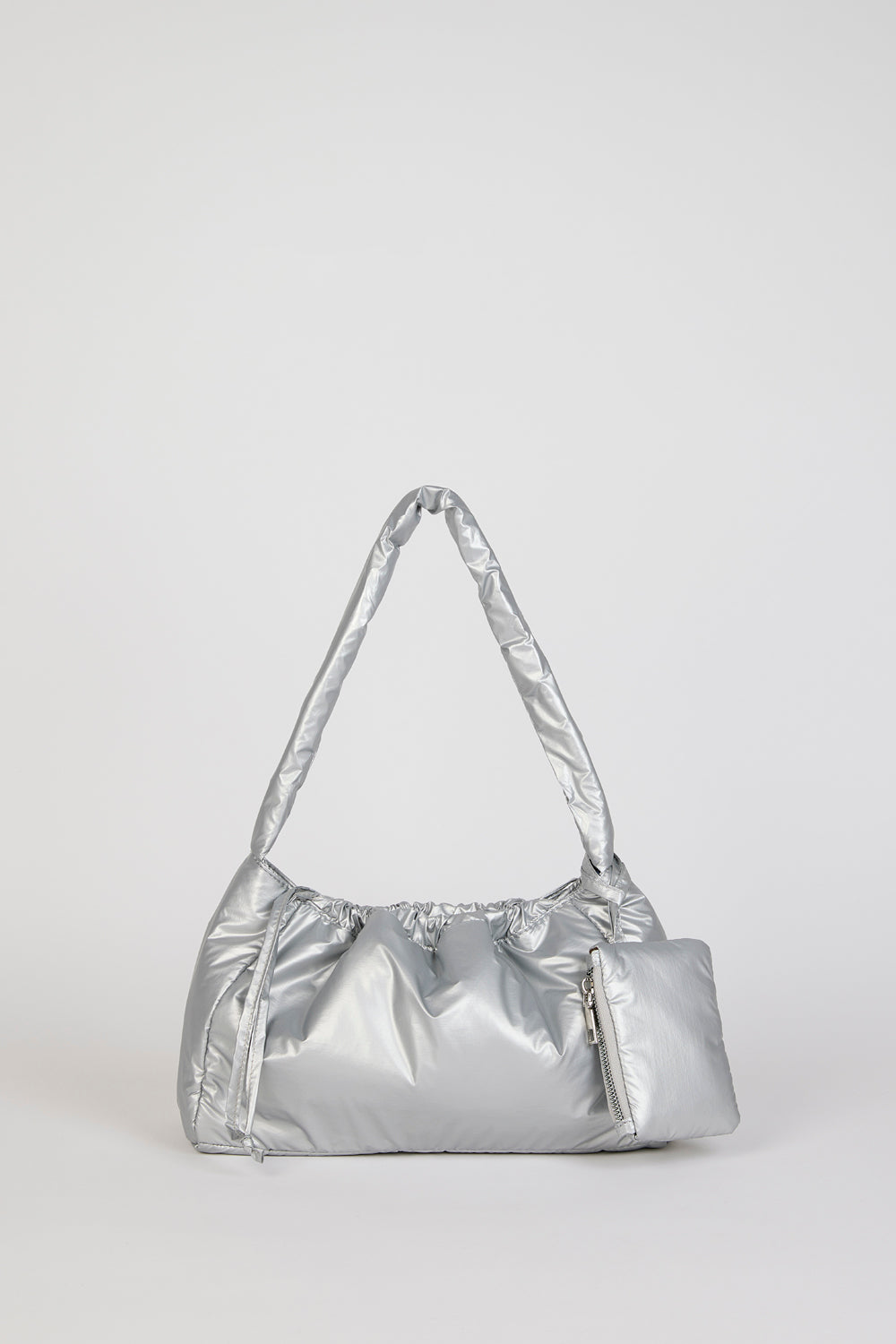 Silver shiny puffer shoulder bag_1