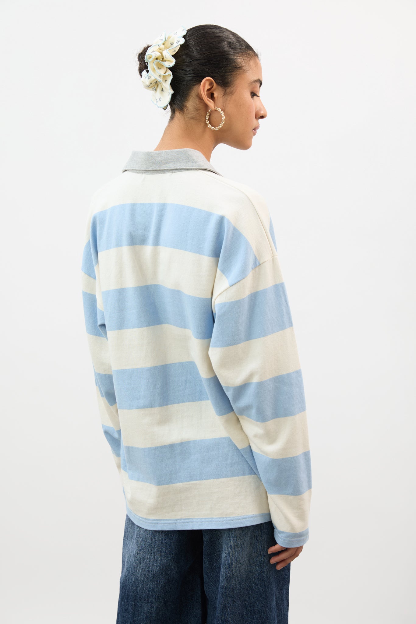 Sky blue and ivory contrast collar rugby shirt_2
