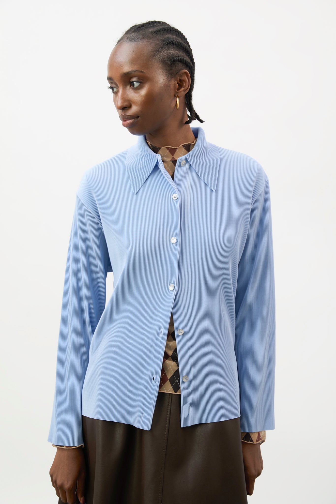 Sky blue micro pleated long sleeved shirt_2