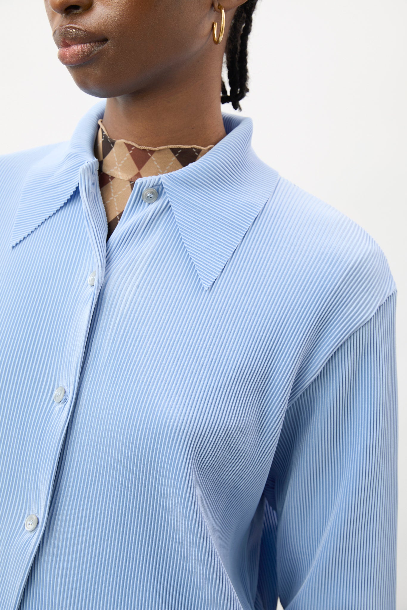 Sky blue micro pleated long sleeved shirt_4