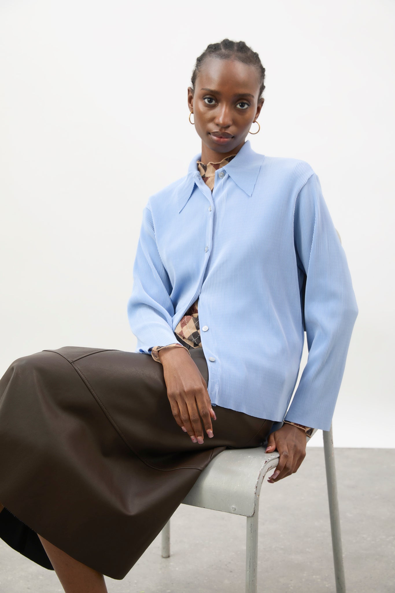 Sky blue micro pleated long sleeved shirt_6