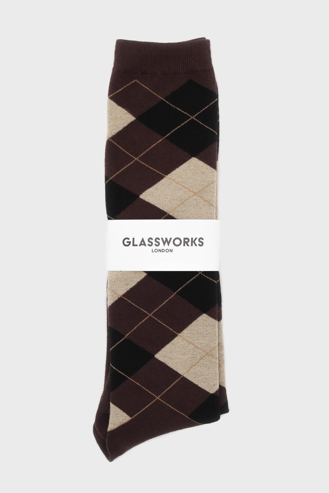 Brown argyle knee high socks_3