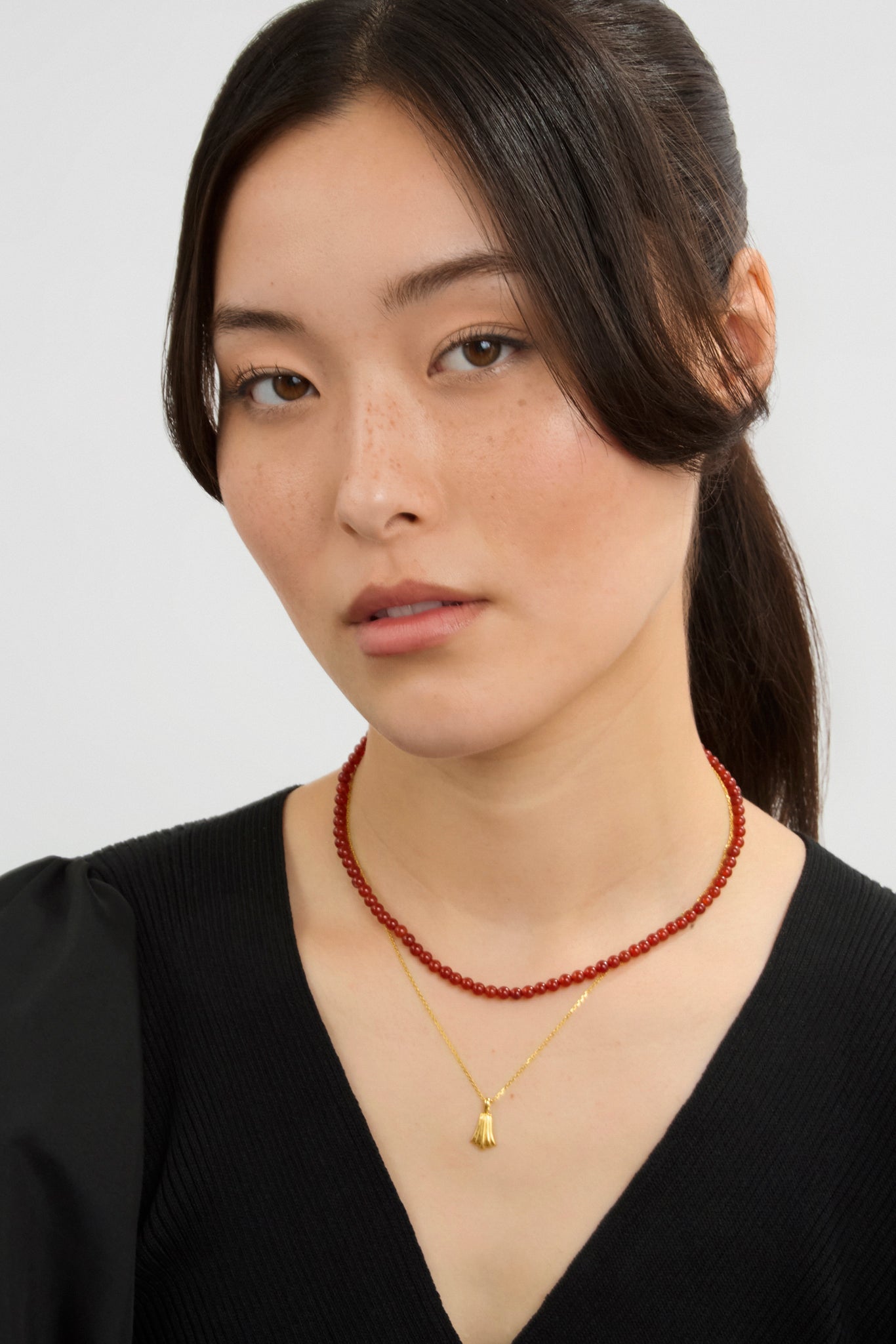 Red 4mm ball beaded necklace_4