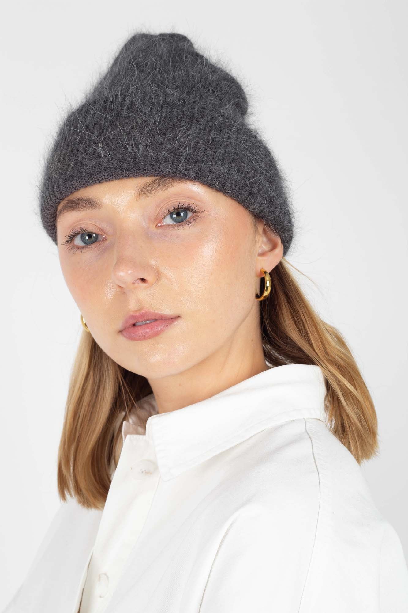 Charcoal grey mohair beanie hat_1