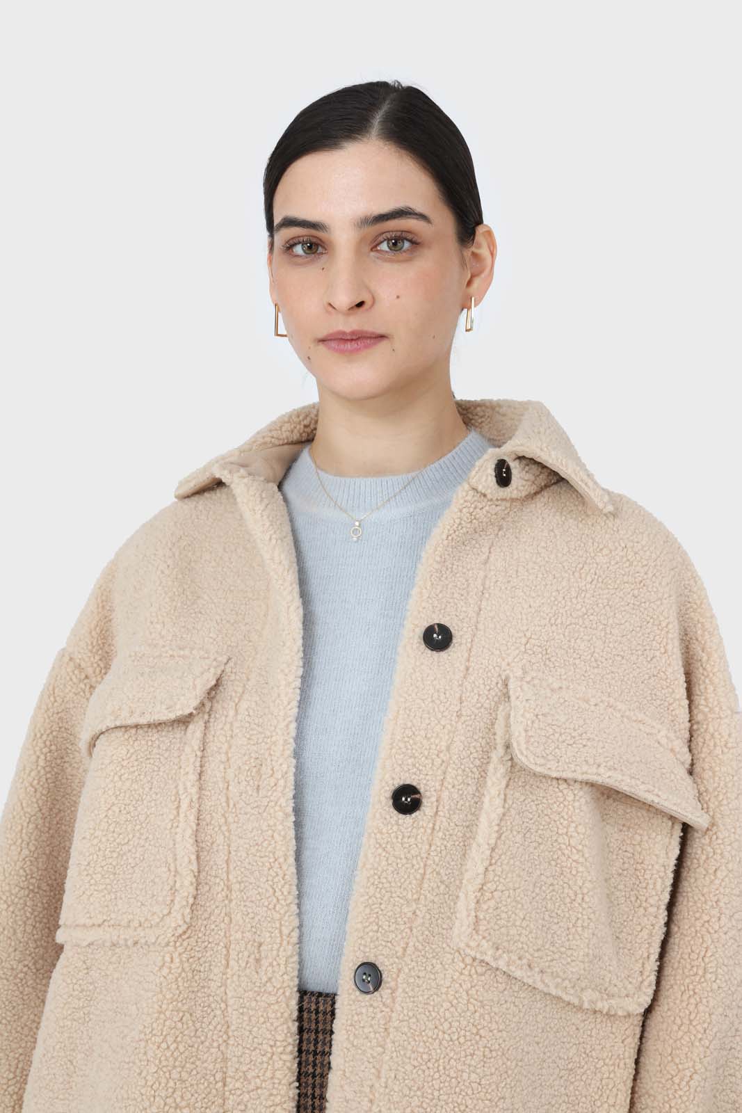 Beige teddy oversized shirt jacket_6
