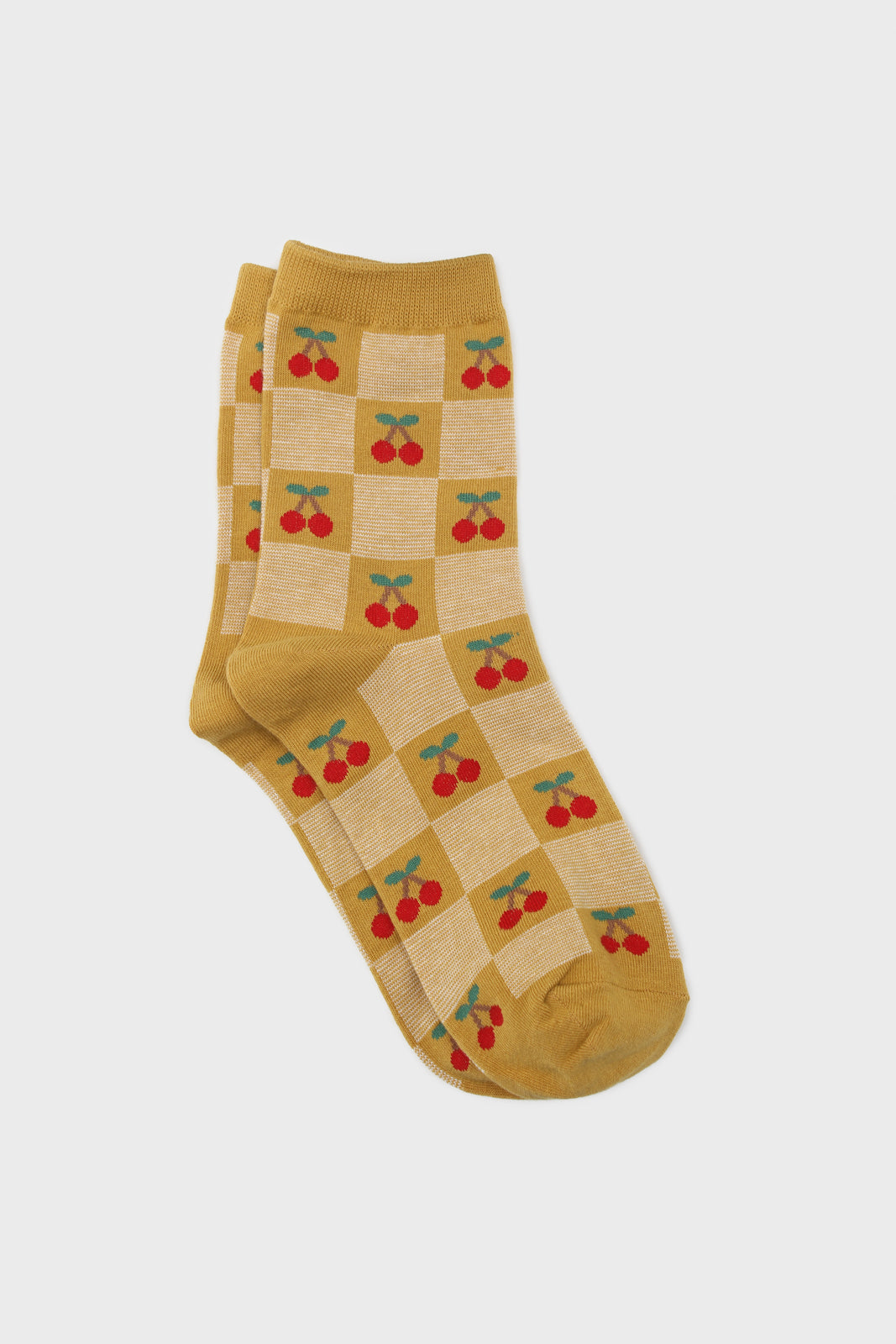 Mustard check cherry socks_3