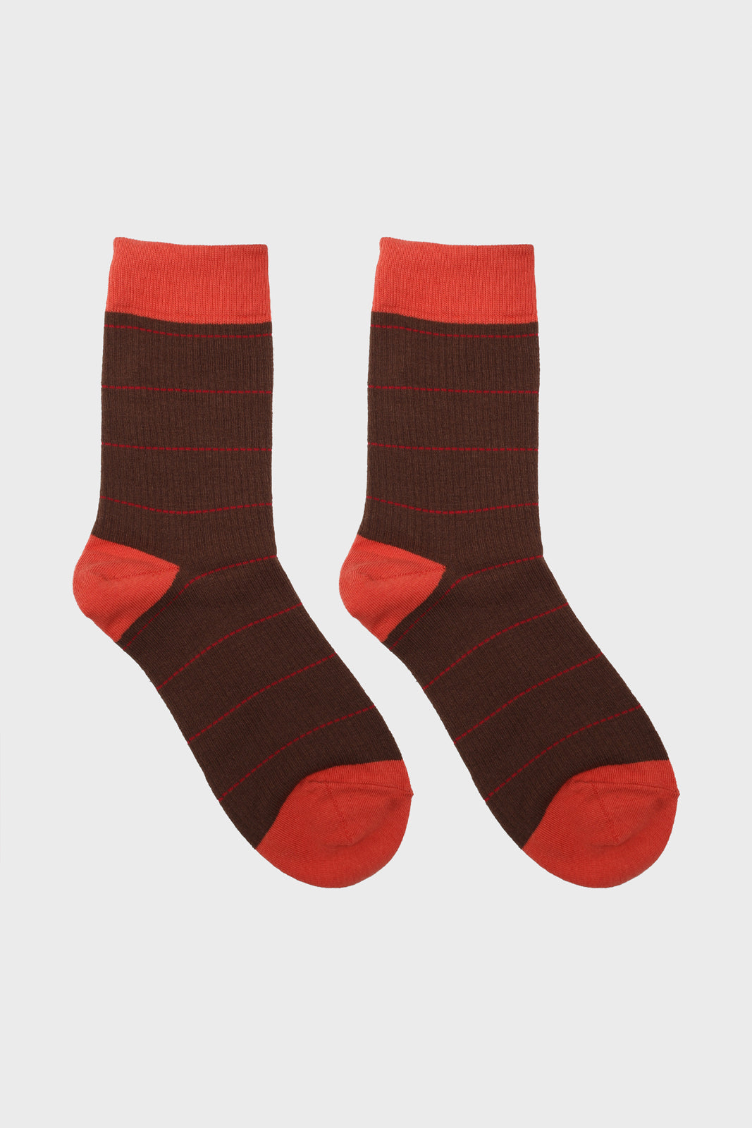 Brown and coral vertical stripe socks_3