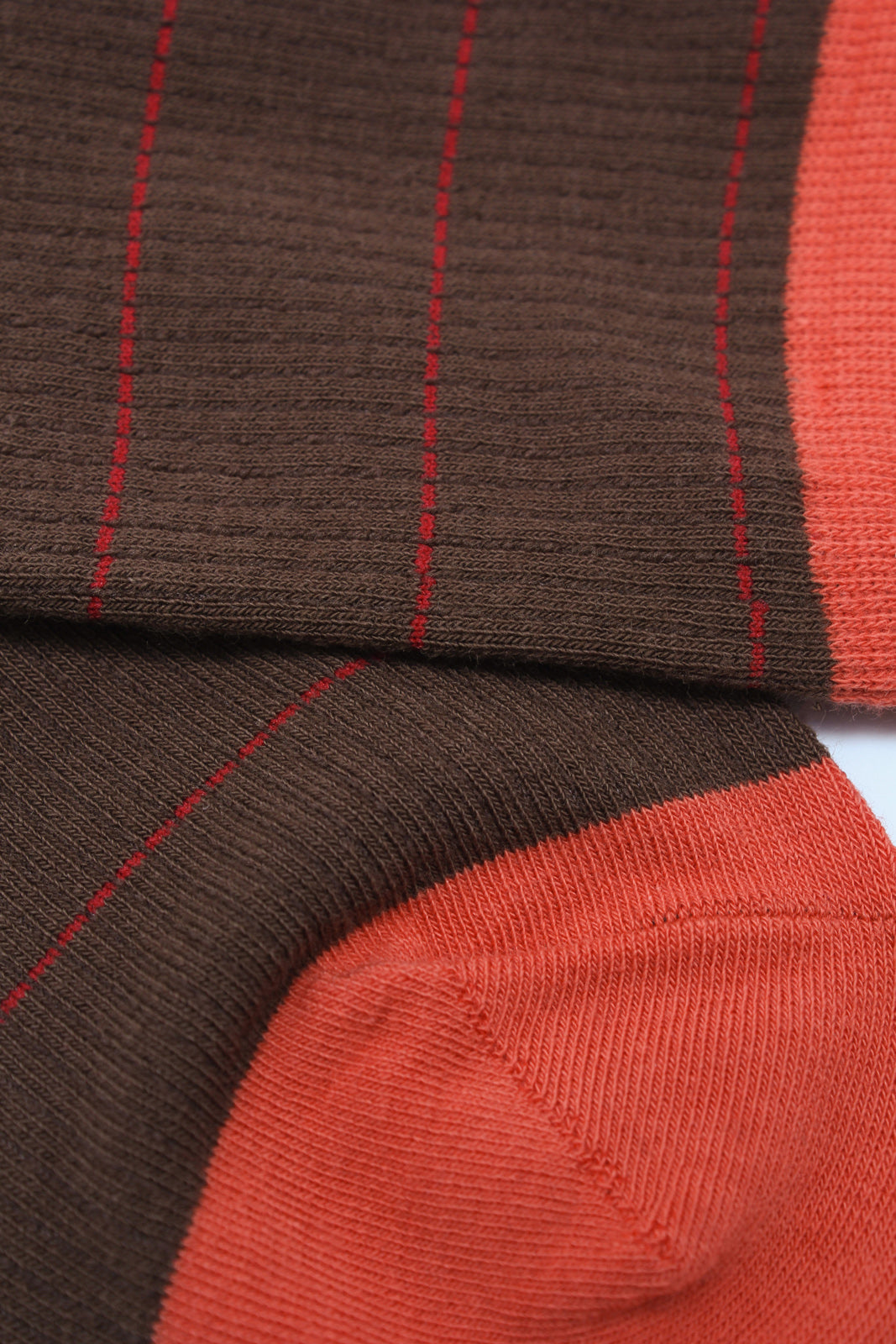 Brown and coral vertical stripe socks_2