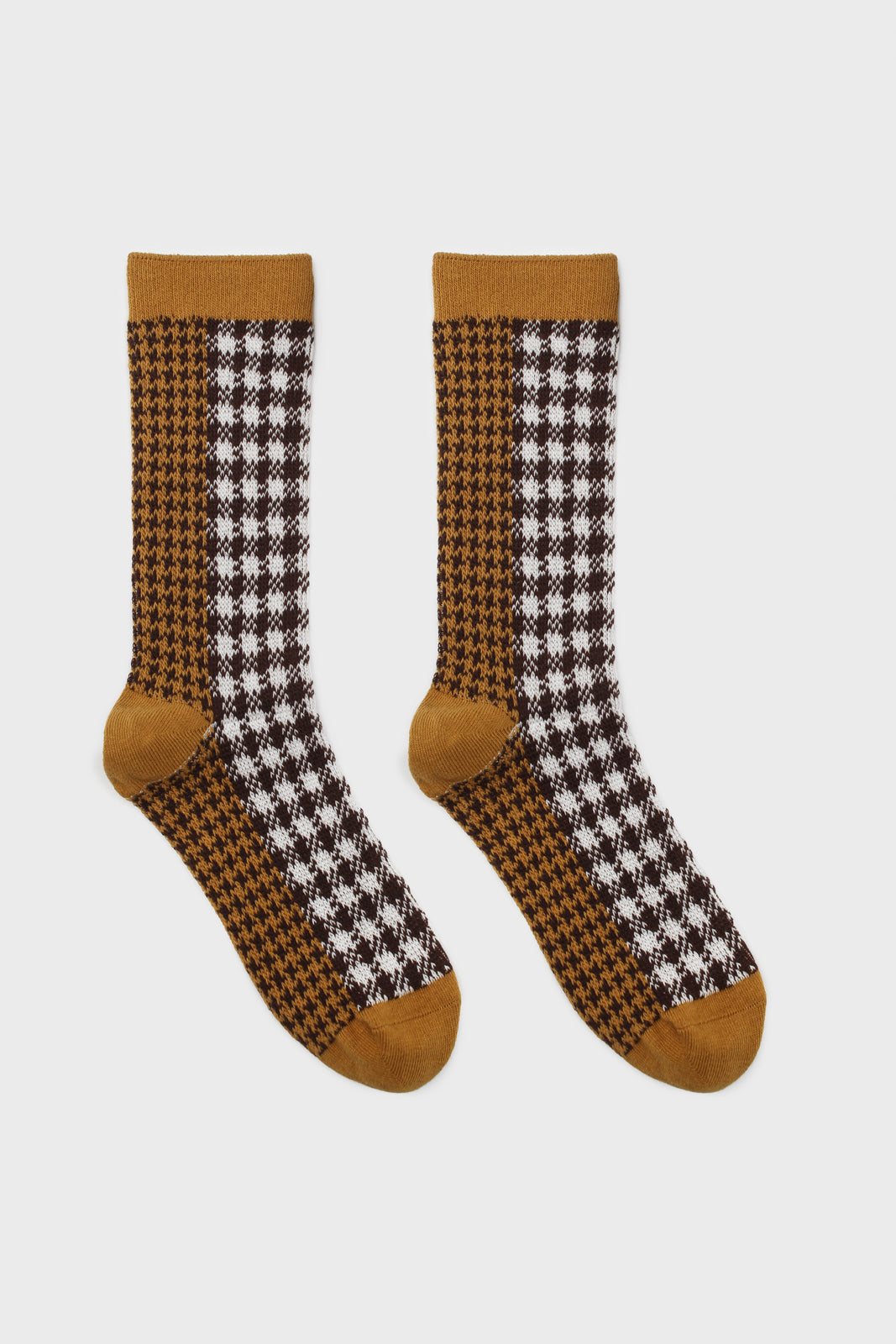 Mustard and brown jacquard checked socks_3