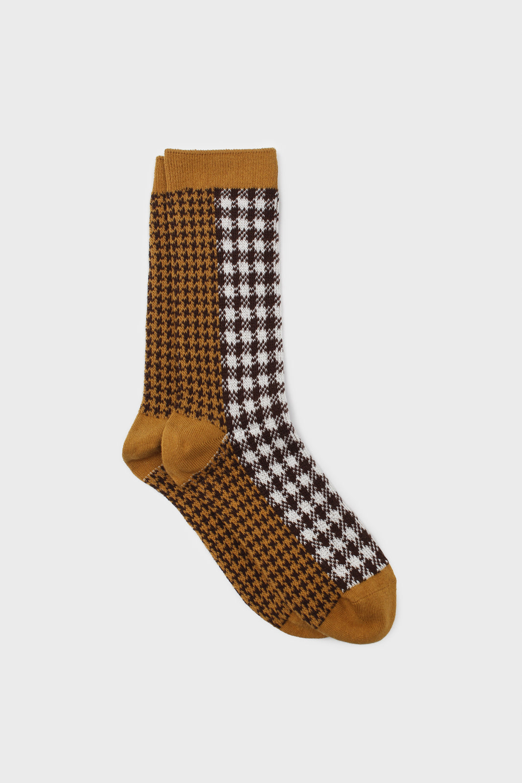 Mustard and brown jacquard checked socks_1