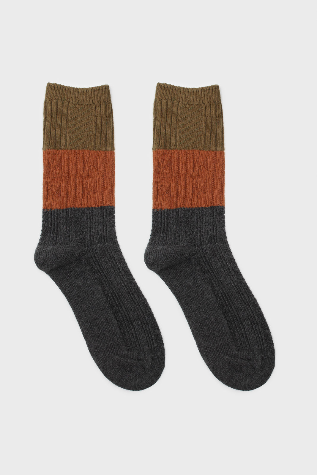 Khaki camel and grey triple colorblock socks_3