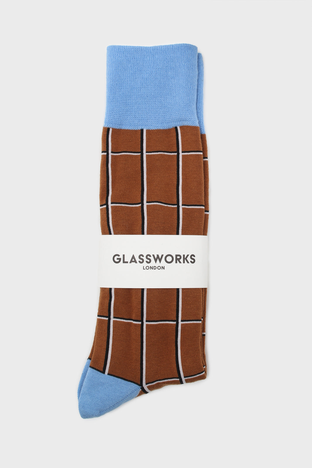 Camel and blue box check socks_4