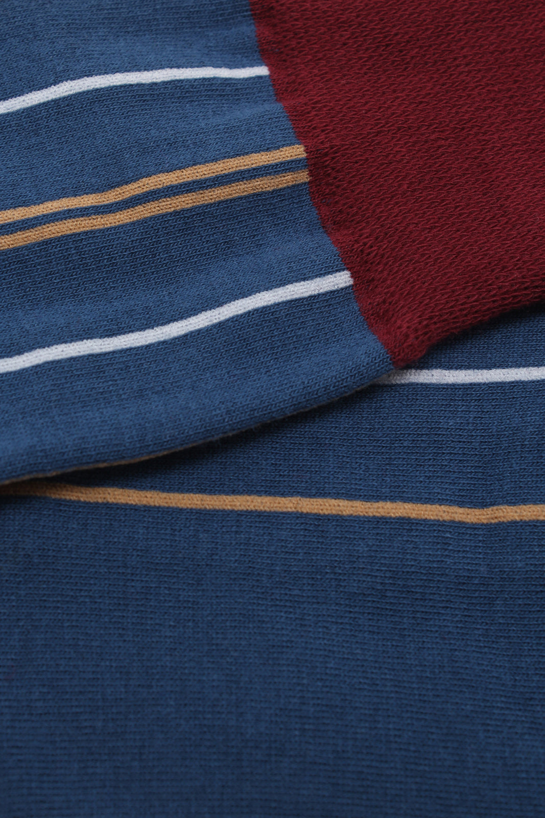 Blue and beige striped burgundy trim socks_2