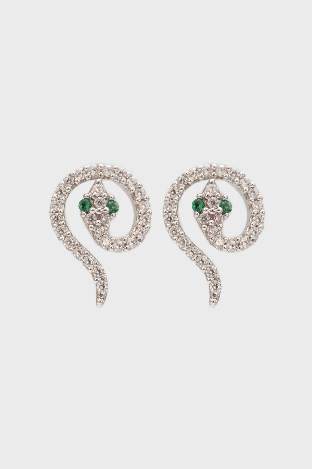 Silver green diamante eyed snake studs_1