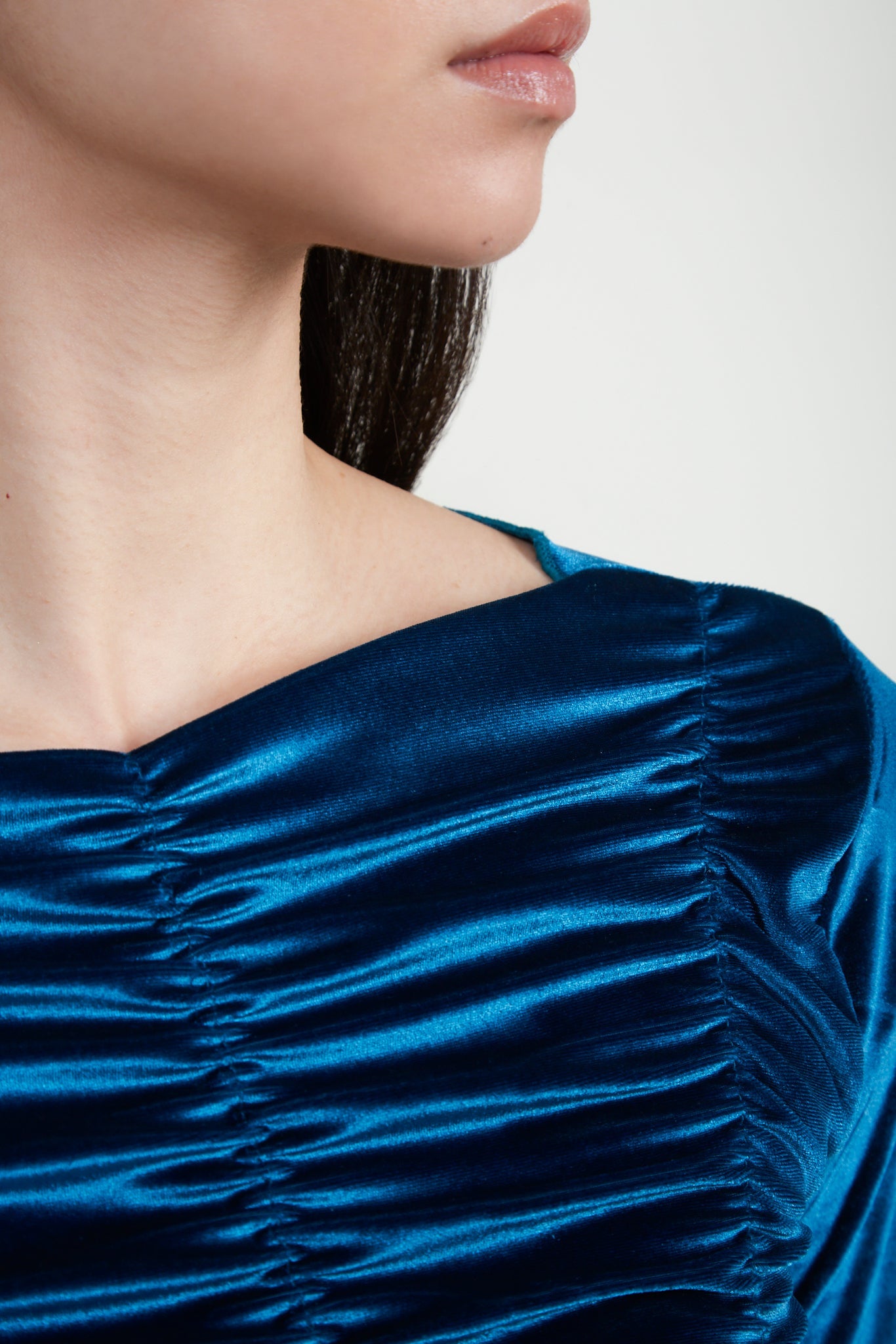 Teal velvet shirring long sleeve top_4