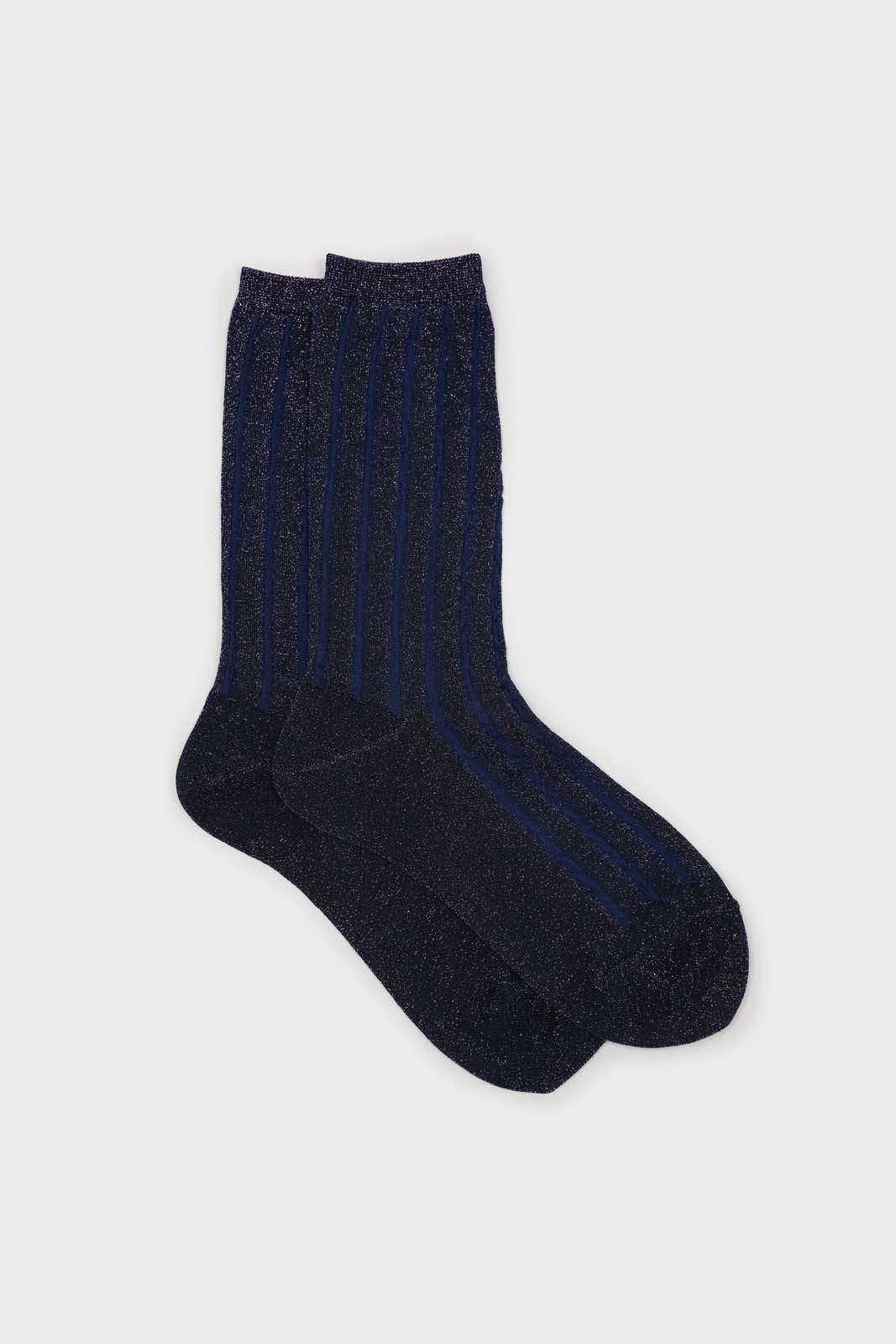 Blue contrast metallic ribbed socks_1