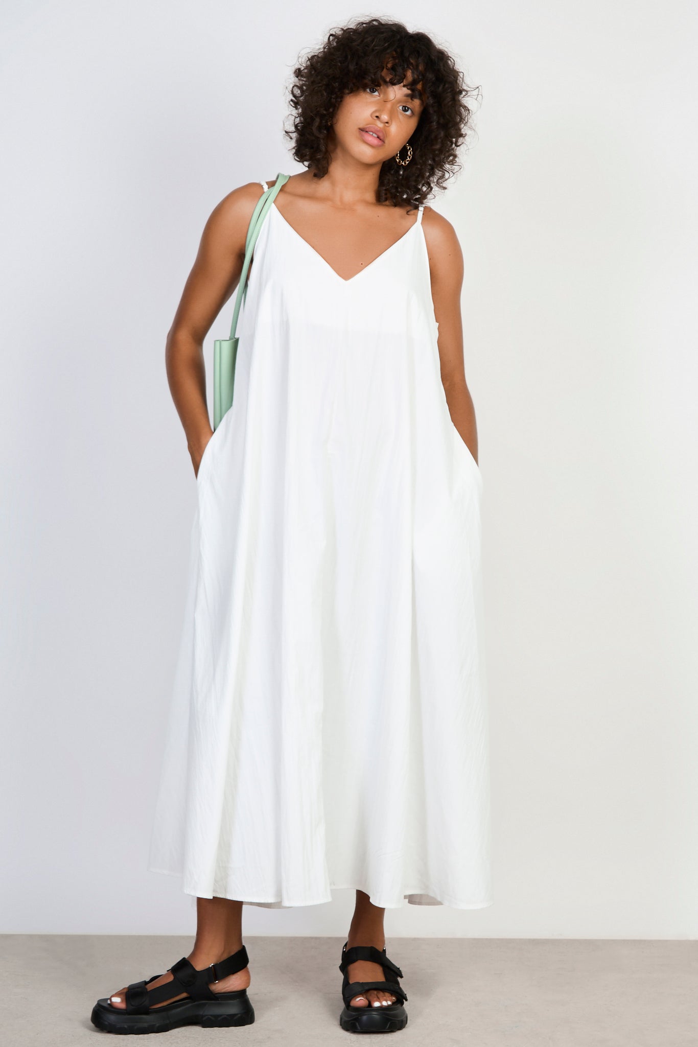 White V neck floaty midi dress_1