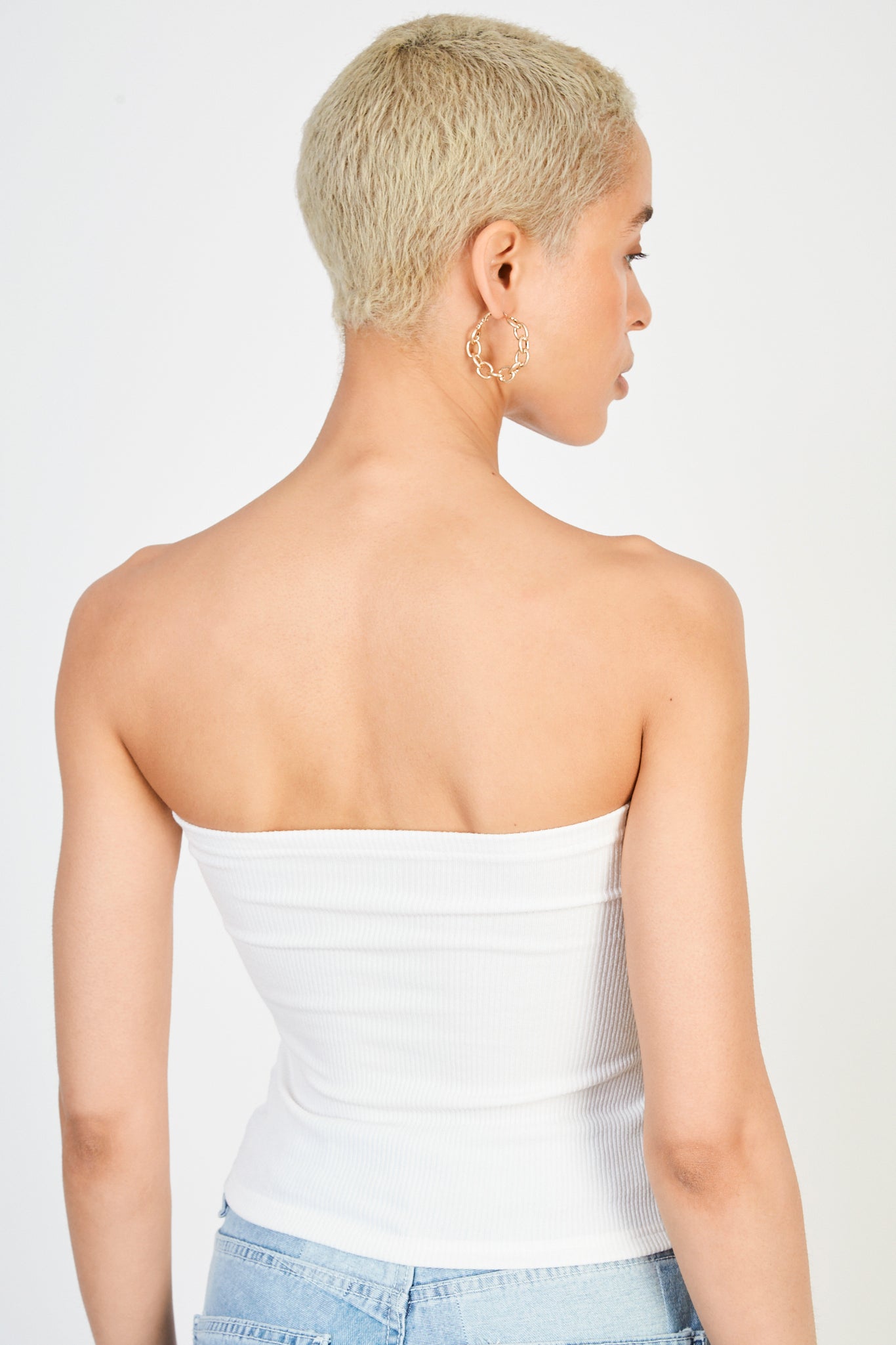 White and black horiztonal strip tie front strapless top_2
