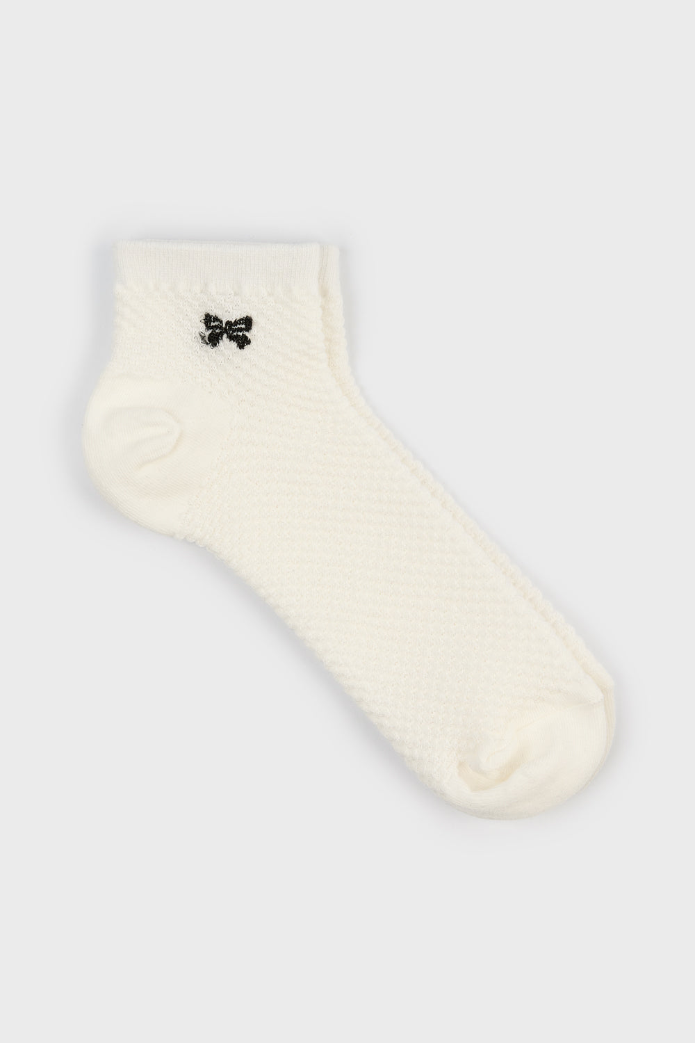 White and black single bow ankle socks_3