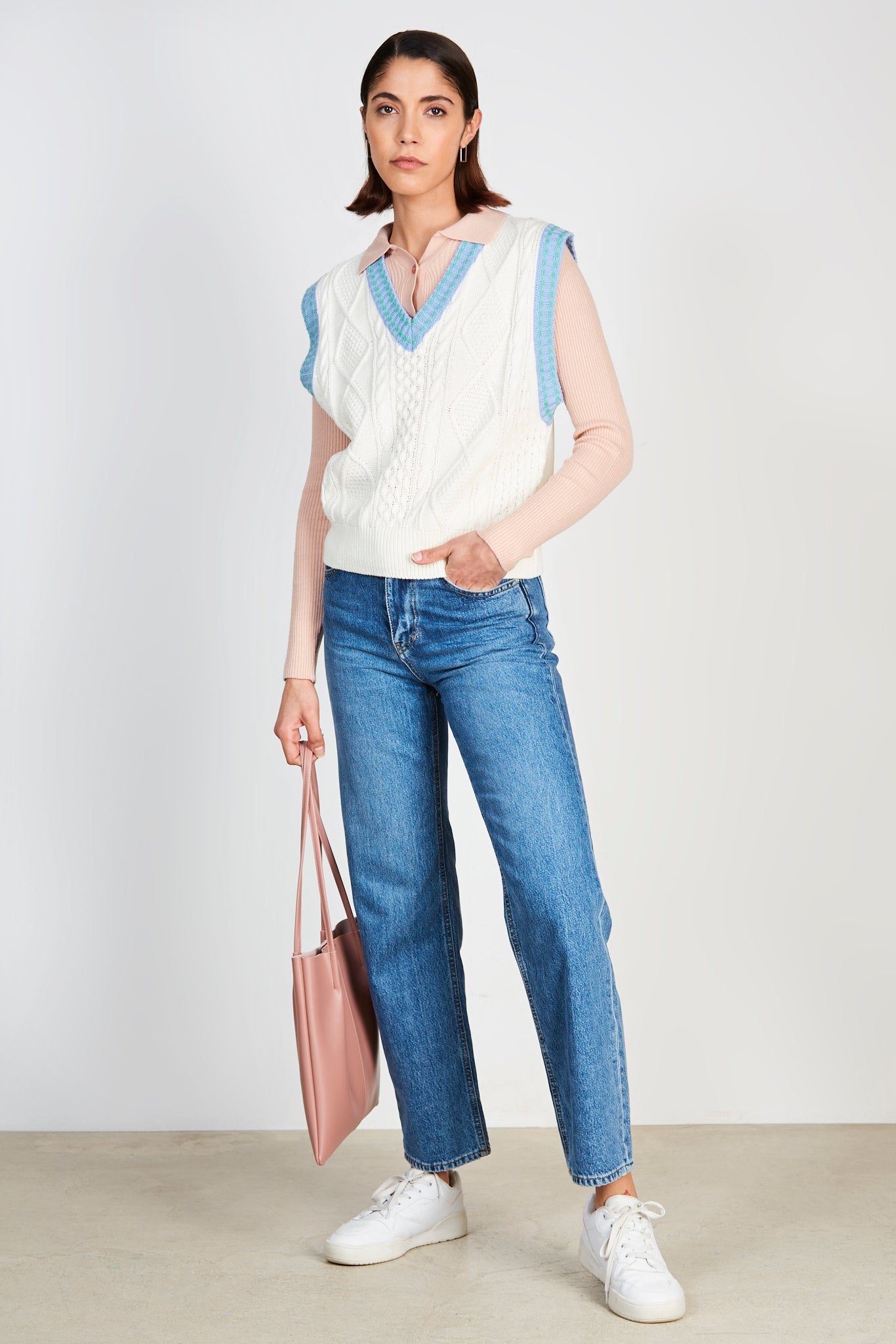 White and light blue varsity trim sweater vest_4