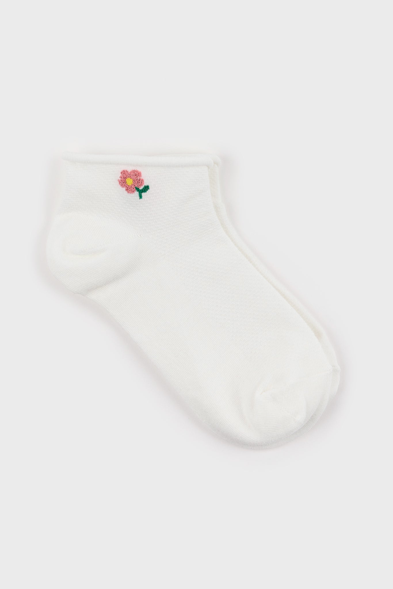 White and pink metallic flower ankle socks_3