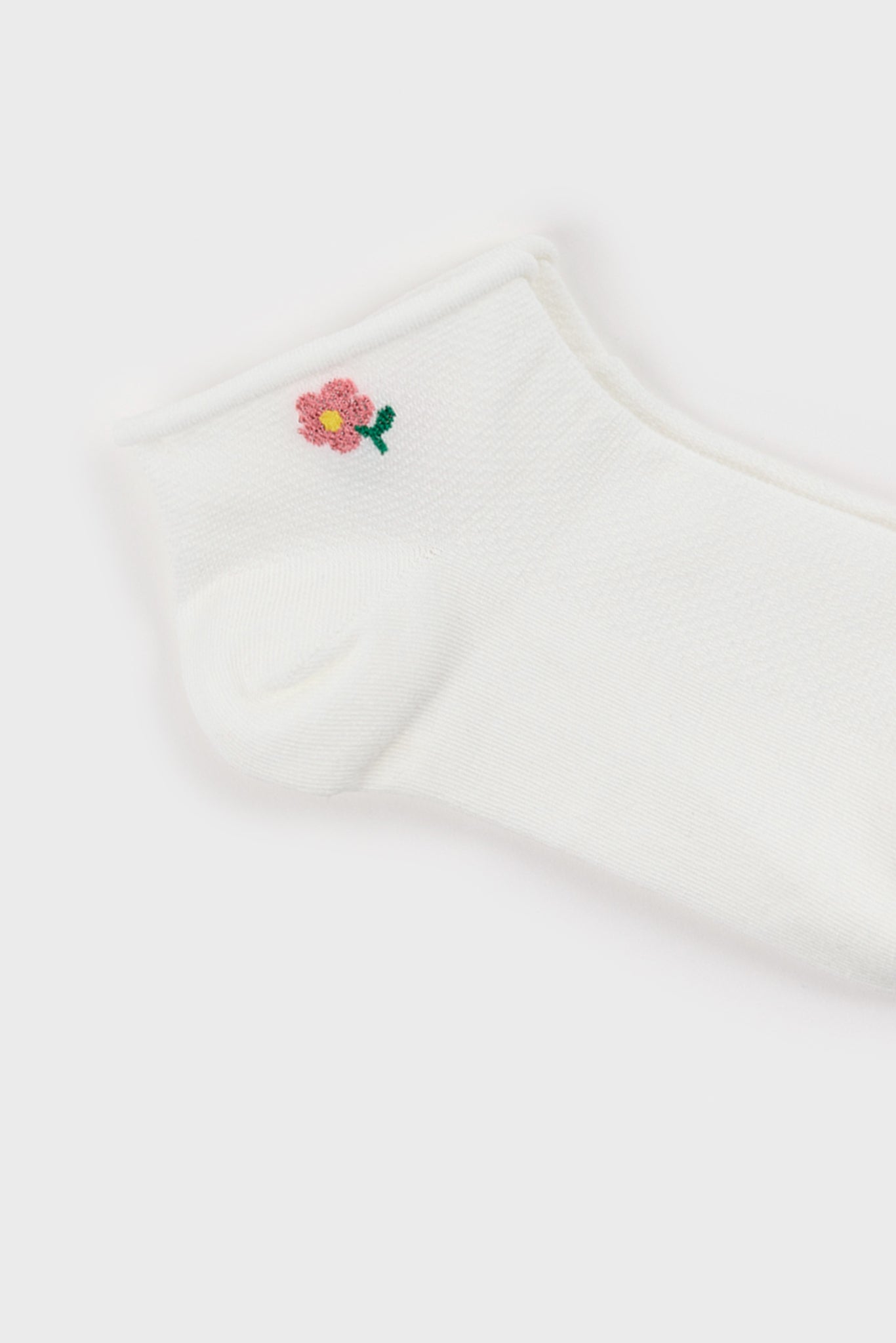 White and pink metallic flower ankle socks_4