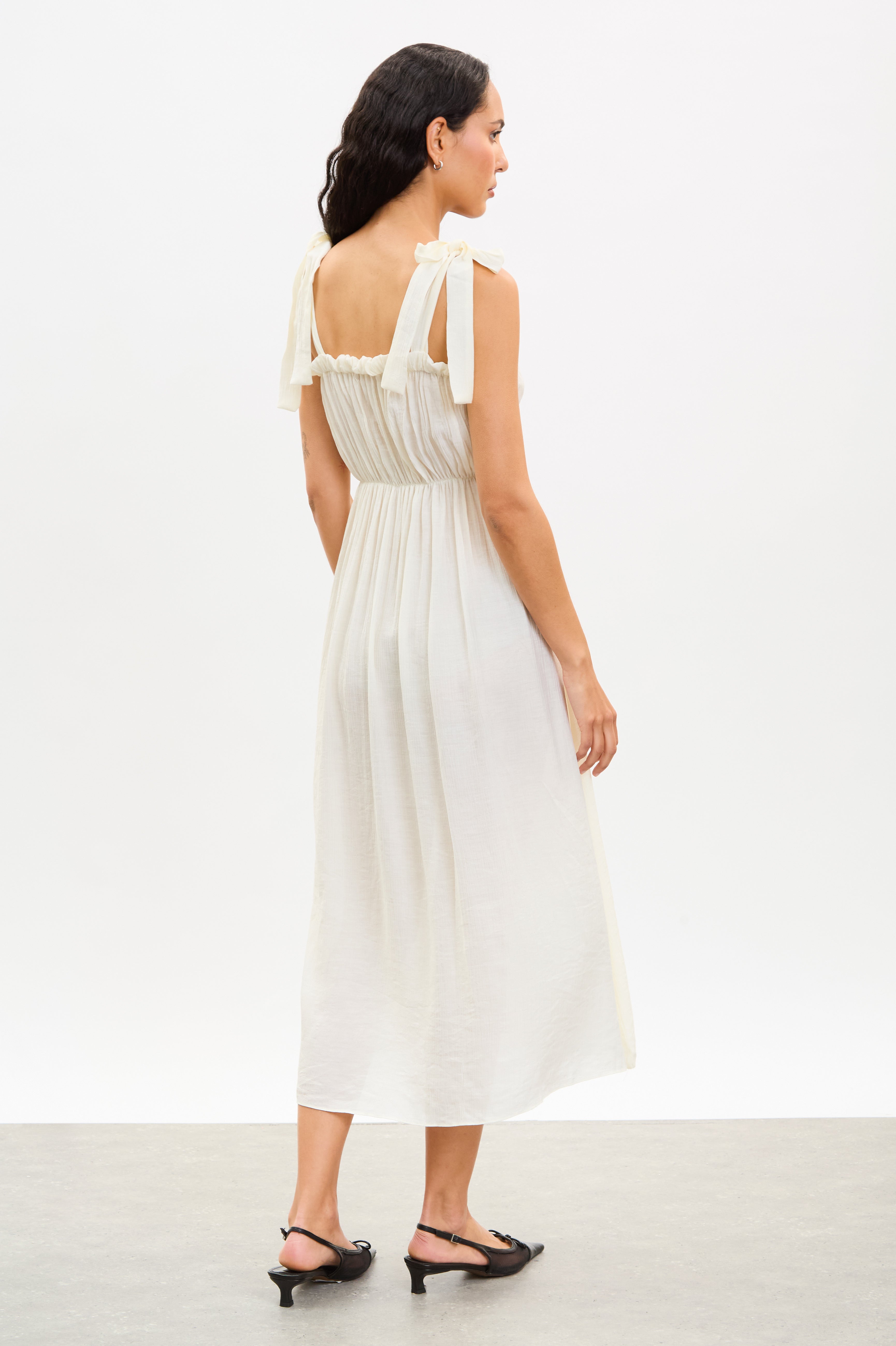 White bow tie strap midi dress_2