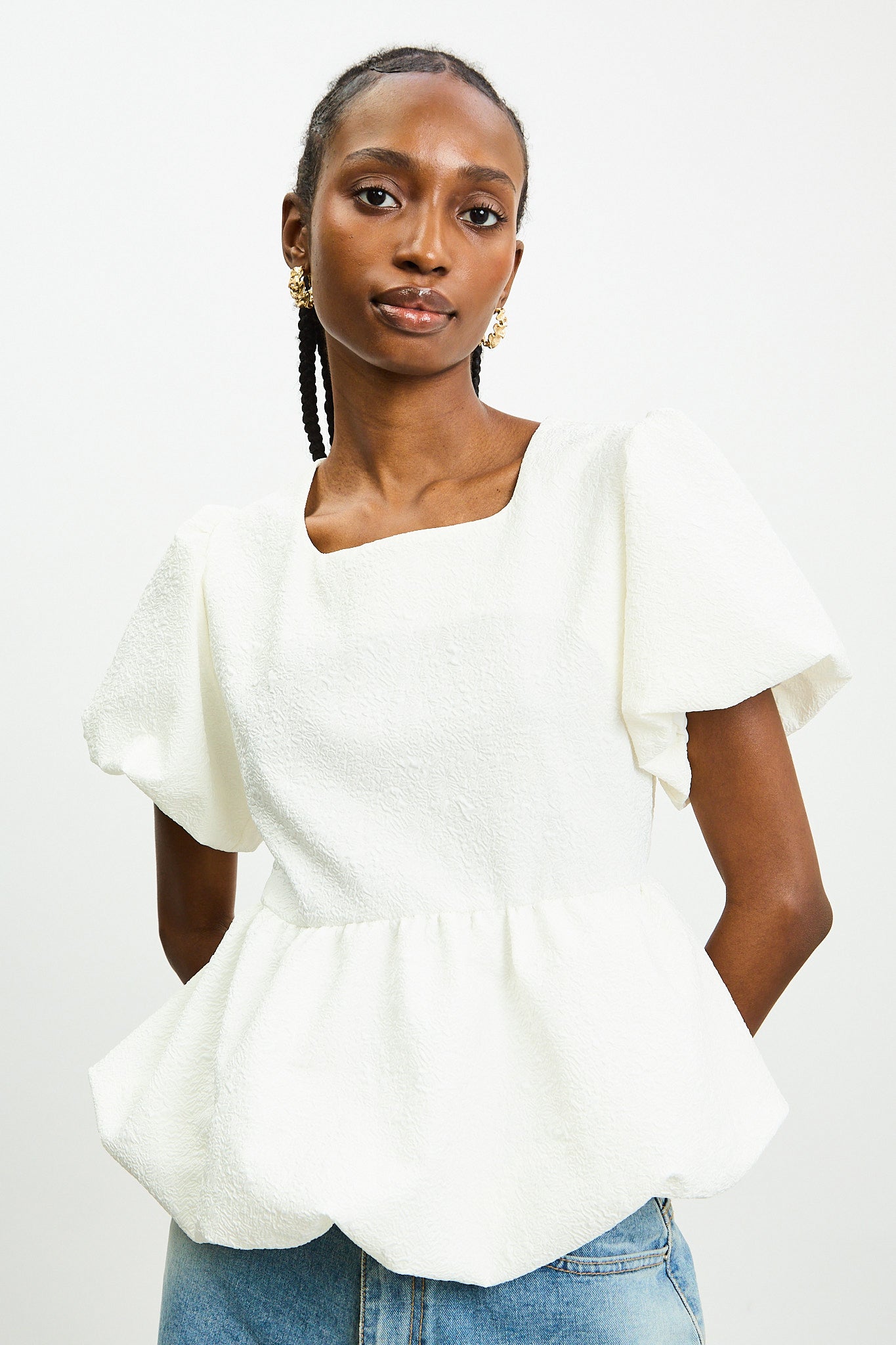 White double tie back bubble hem top_1