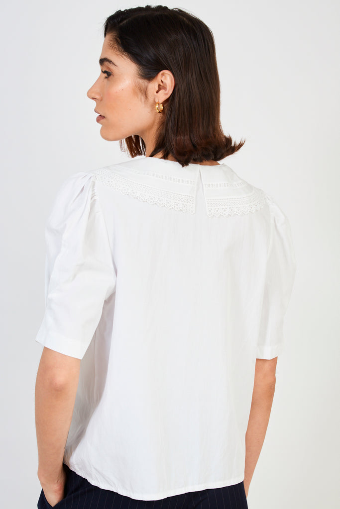 White embroidered collar short sleeved blouse_2