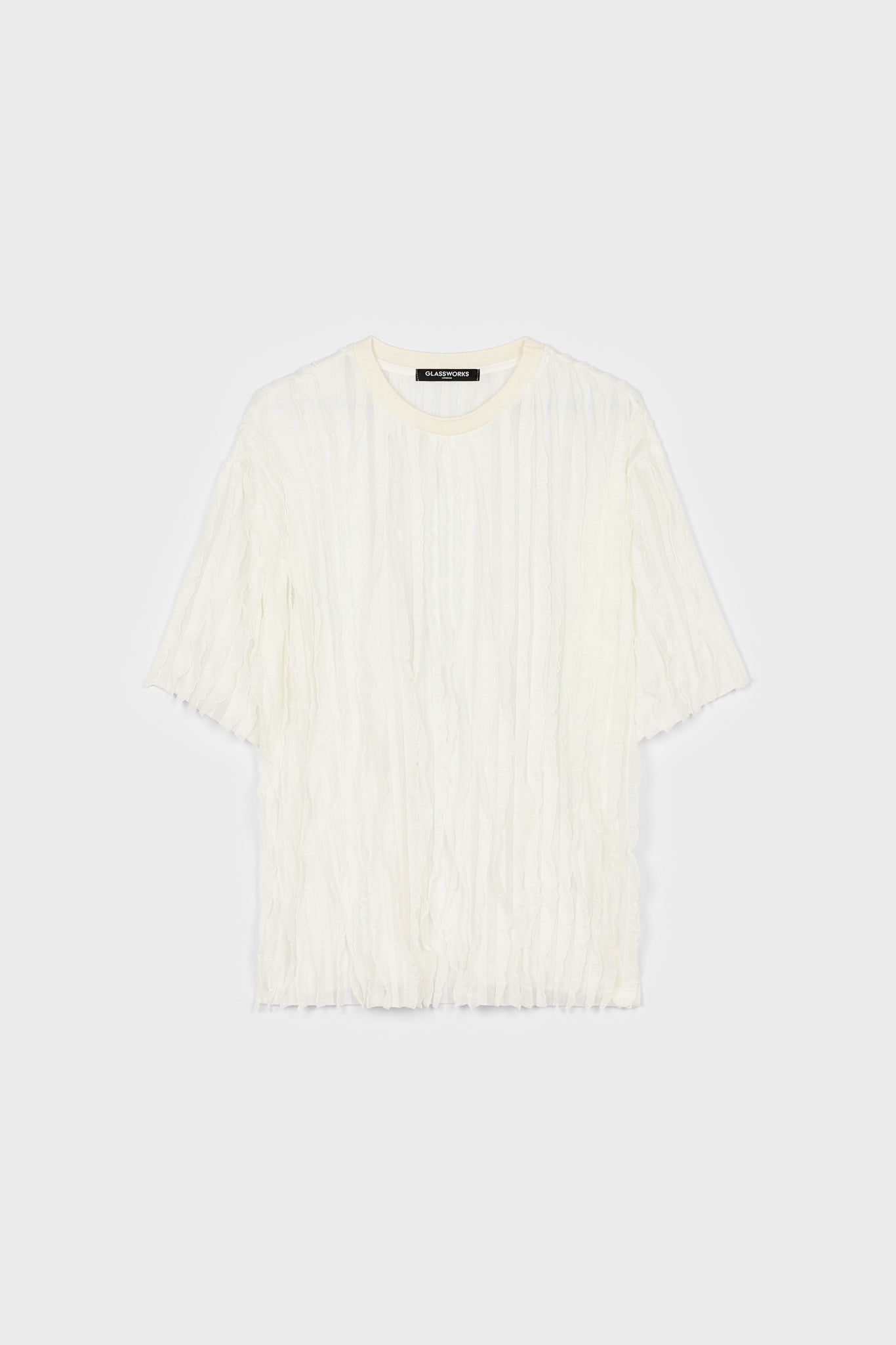 White floaty sheer strips short sleeve top_1