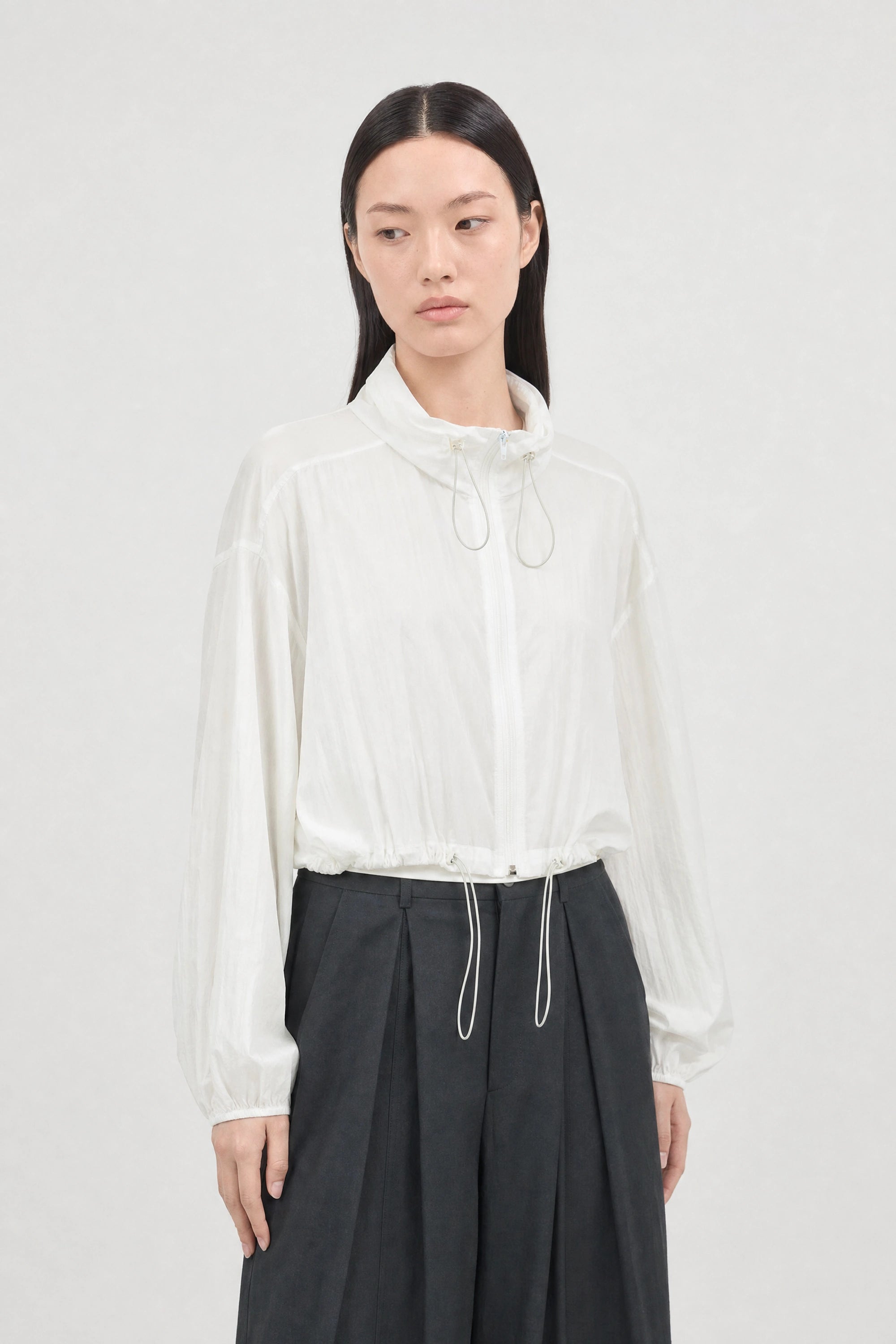 White high low windbreaker_1
