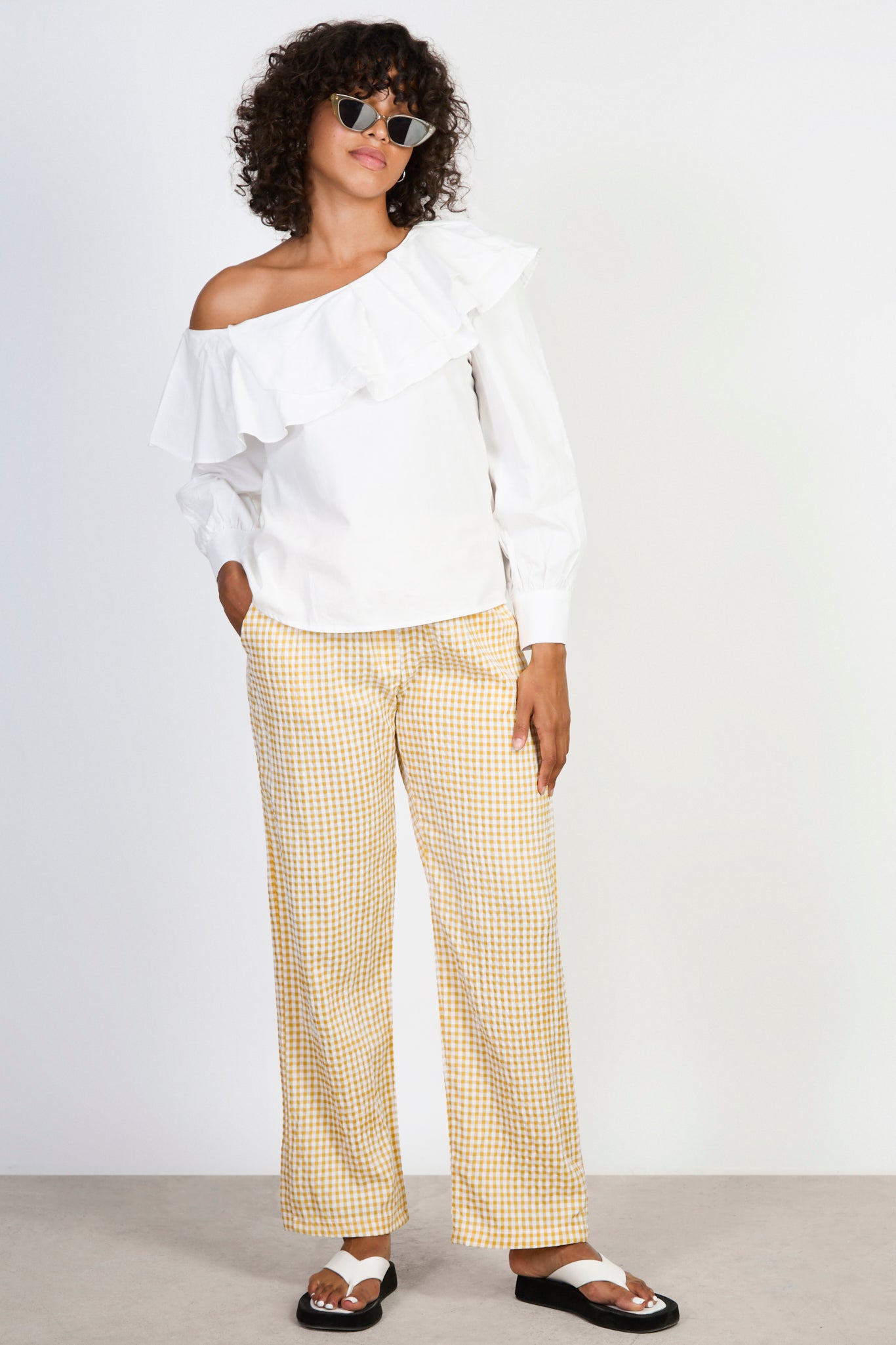 White large double ruffle shirt blouse_4